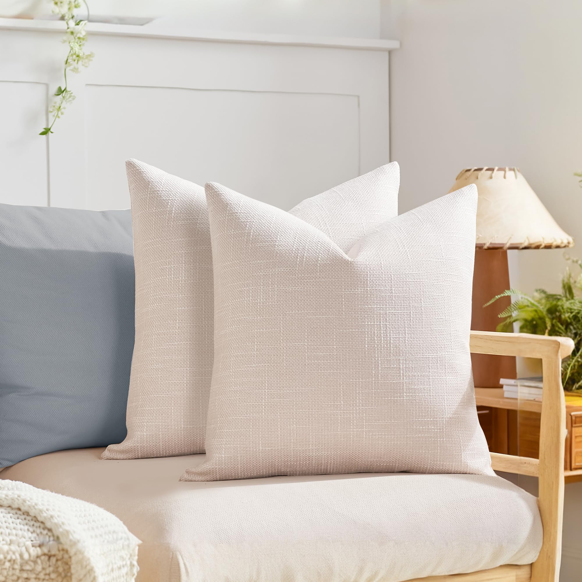 HALANS Decorative Pillow Covers 20x20 Inch Beige Boho Farmhouse Neutral Couch Throw Pillows for Bed Pack of 2