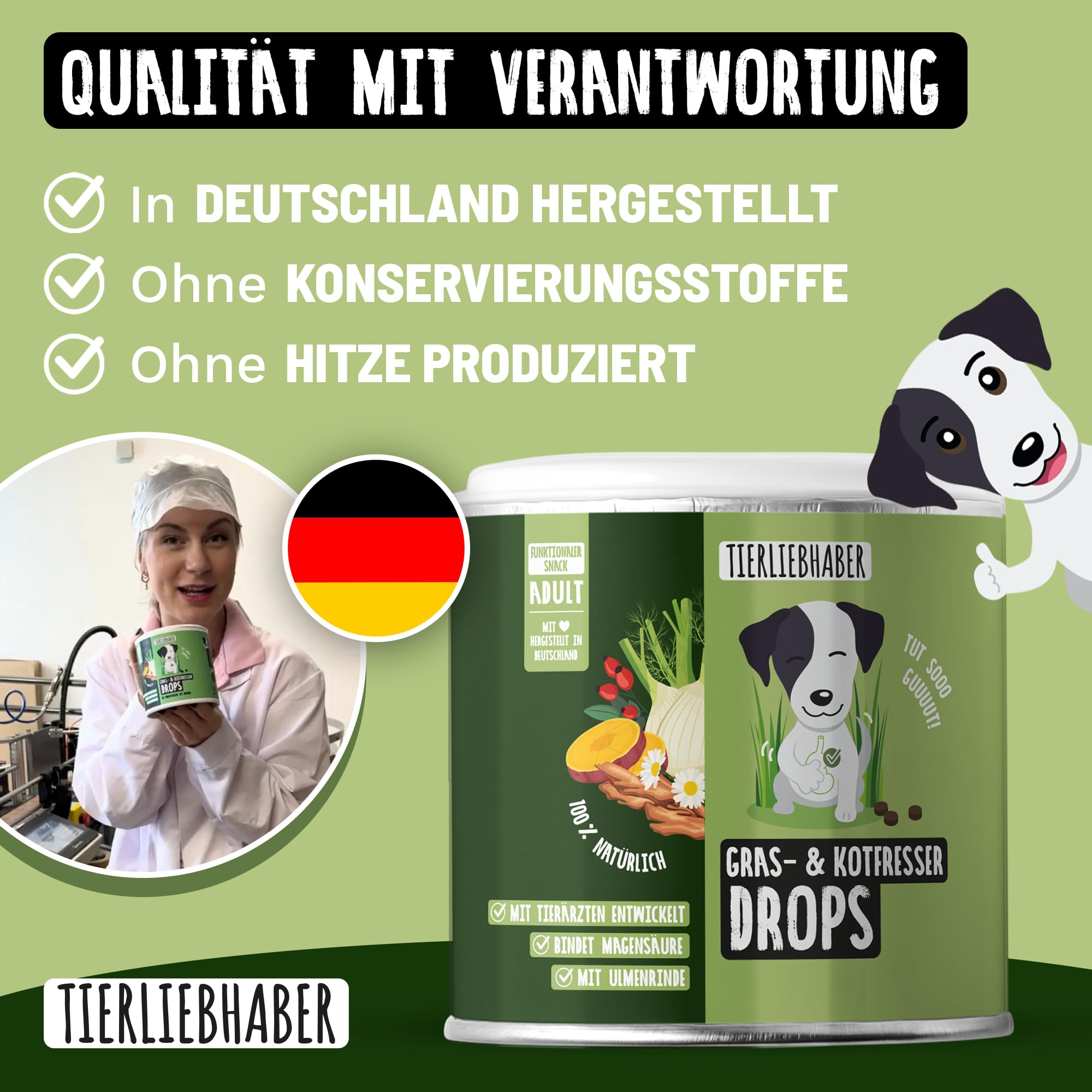 TIERLIEBHABER Gras- & Kotfresser Drops bei Sodbrennen Hund mit Ulmenrinde 350 g ca. 160 Drops
