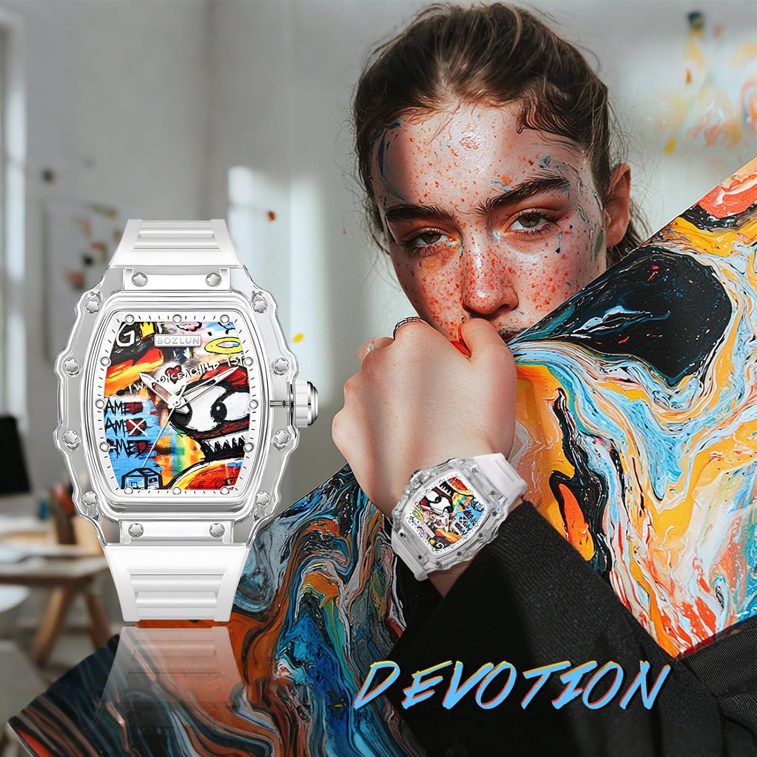 SKMEI Men's Sports Mechanical Watches with Waterproof Womens Fashion Automatic Analog Wristwatch Unsiex Watch Artistic Design(Color Options)