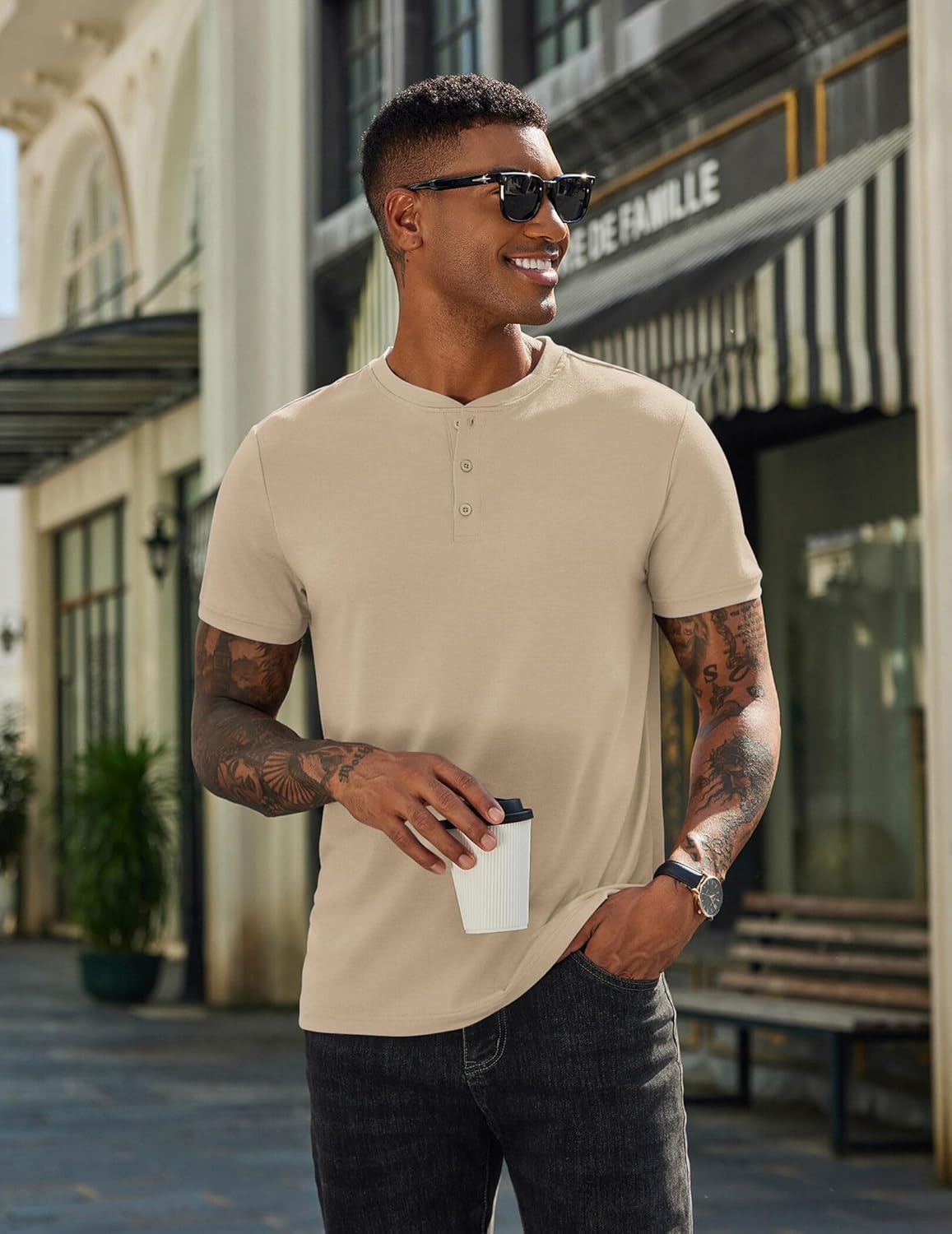 COOFANDY Men's Henley Shirts Cotton Short Sleeve Casual T-Shirt Button Henley Basic Tee Lightweight Summer Top - Image 4