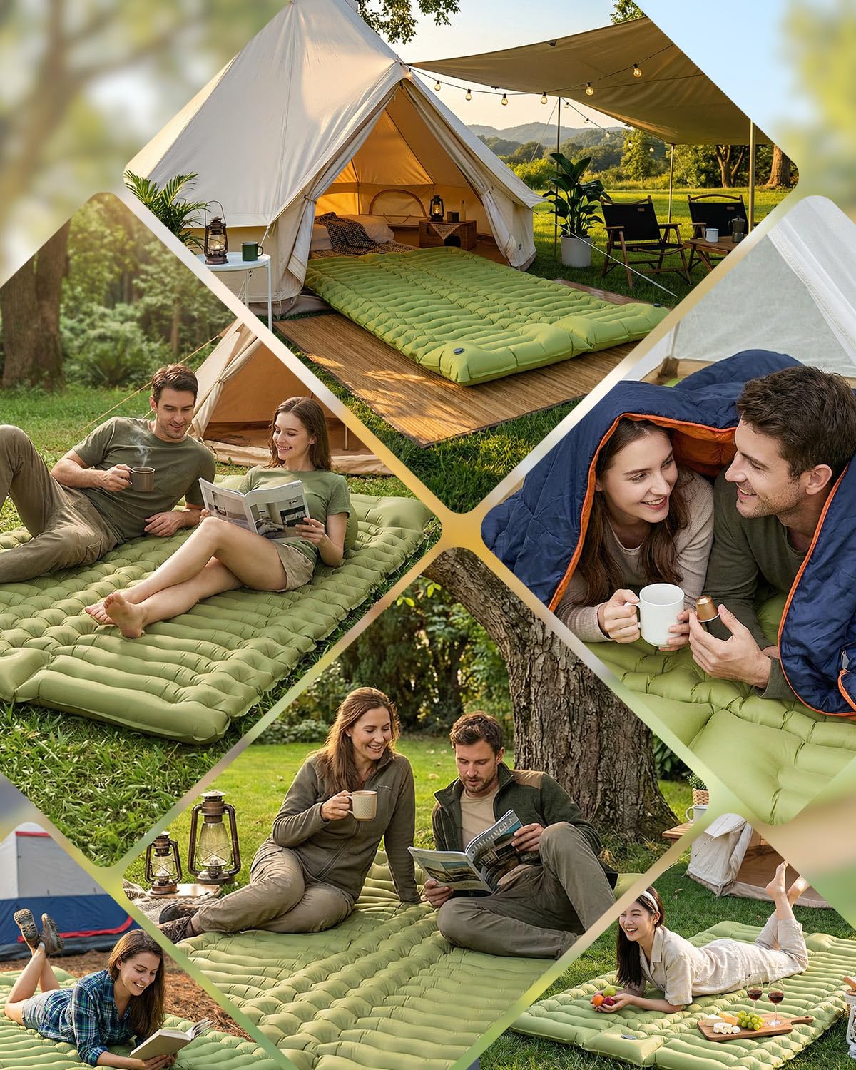 Camping Doppelt,Ultraleichte Isomatte Aufblasbar mit Integriertem Kissen & Fußpumpe, Kompakte Camping Schlafmatte Wasserdicht für Trekking, Backpacking, Reisen und Zelt,185 * 135 * 15(cm)