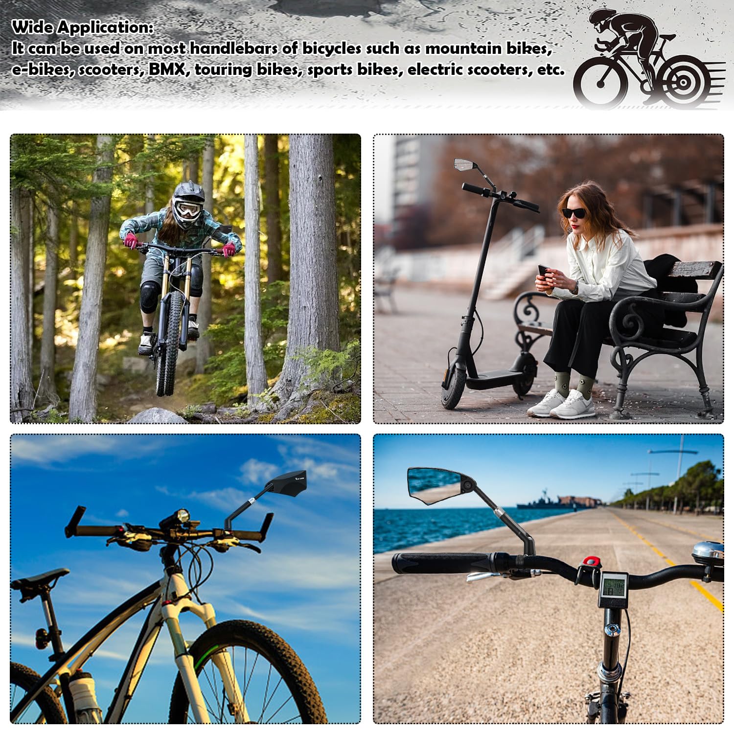 Retroviseur Velo Electrique Rétroviseur Vélo ZhuiKun Miroirs De Vélo Miroir Convexe Pour Guidon 360° Réglable Haute Rétroviseur Trottinette électrique Rétroviseur Velo