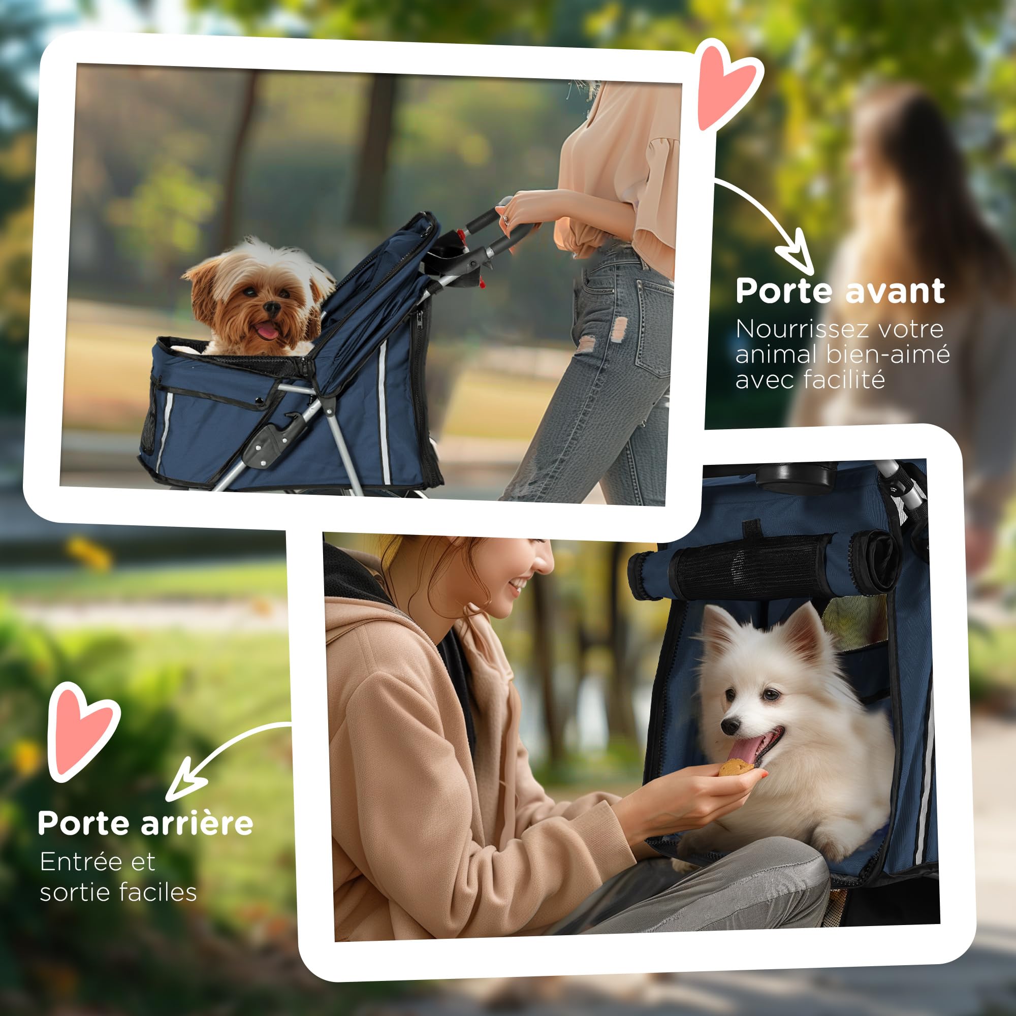 PawHut Poussette Buggy Pliable Animaux, Chariot Pliant Chien Chat, Porte-Gobelet Panier de Rangement Inclus, Roues Avec Frein, Tissu 600D Oxford acier, 75 x 45 x 97 cm Bleu Foncé