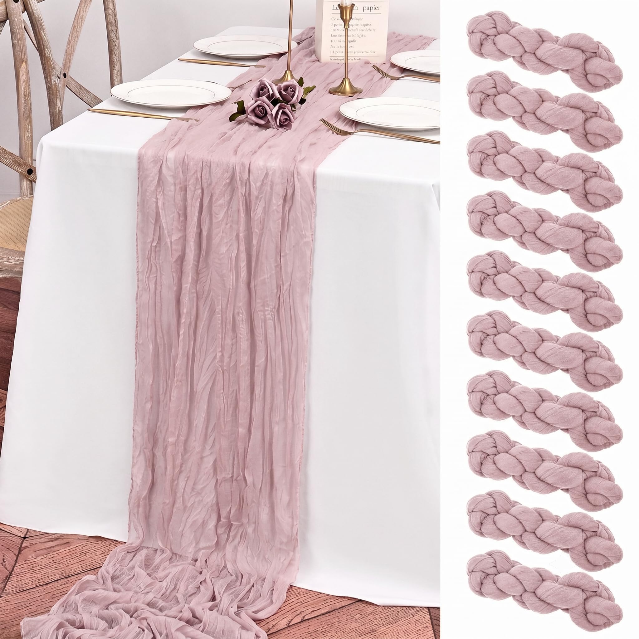 Teruntrue 10 Stück Tischläufer Staubiges Rosa für Hochzeiten, 55 x 300 cm