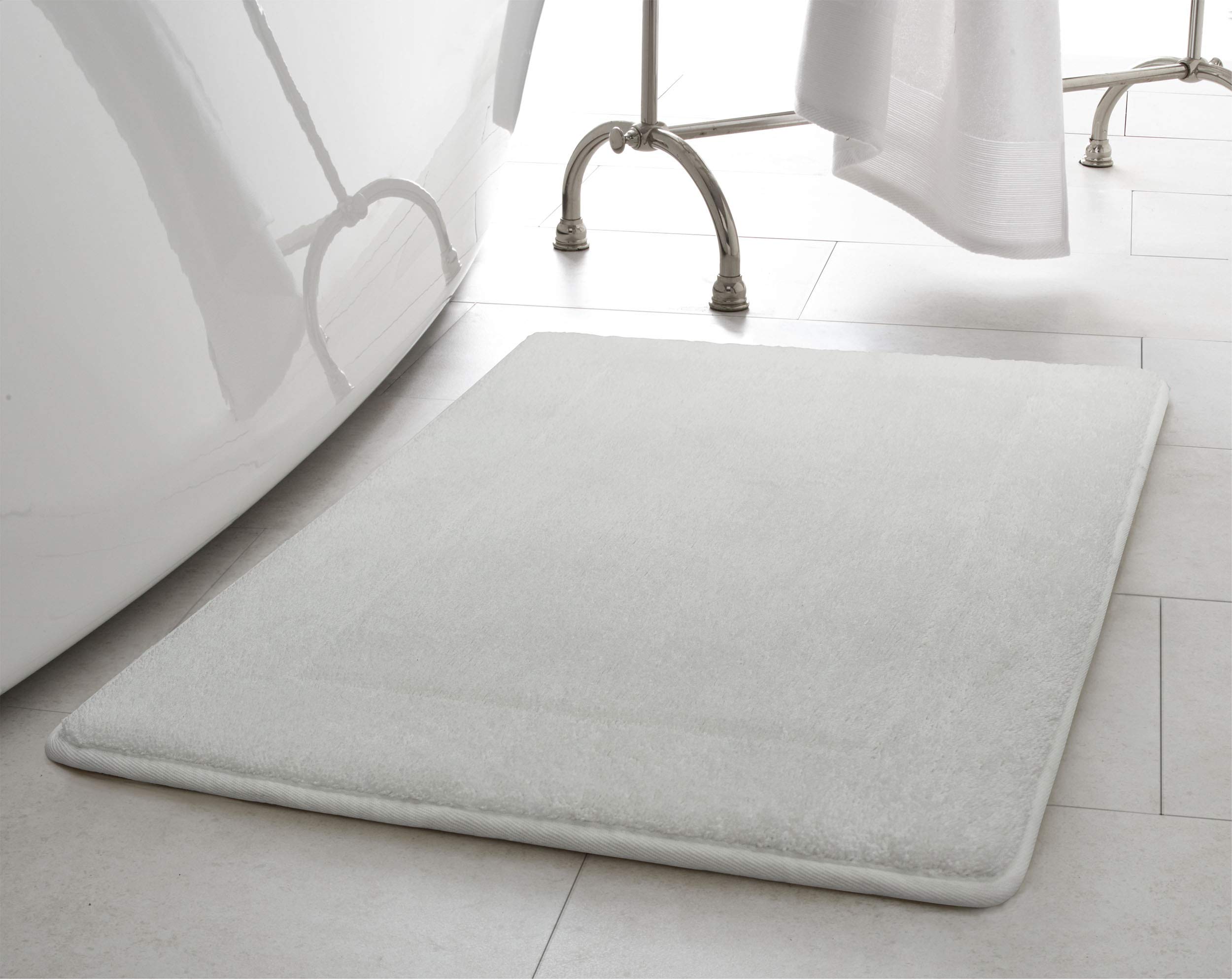 Terry Bath Mat, Memory Foam Bath Rug, Non-Slip, 100% Polyester, Premium Bathroom Decor, Machine Washable, Measures 20 in. x 32 in., White
