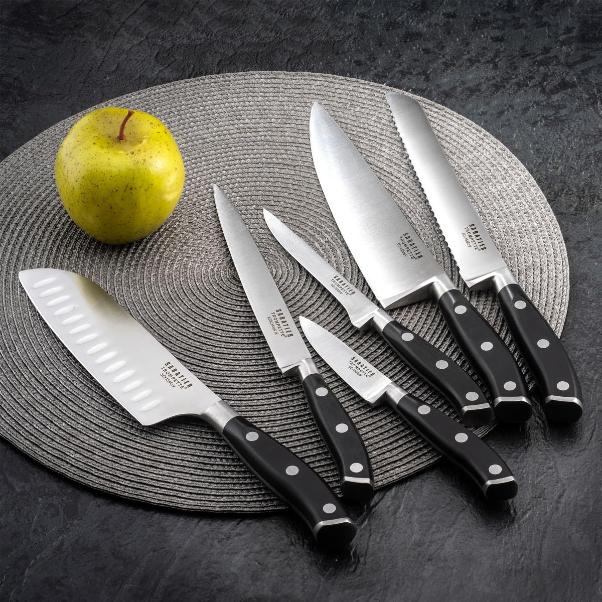 Richardson Sheffield SABATIER TROMPETTE Küchenmesser Set 5-teilig | Allzweckmesser, Ausbeinmesser, Santokumesser, Brotmesser, Kochmesser | 5Cr15MoV Edelstahl | rostfrei, poliert & spülmaschinenfest