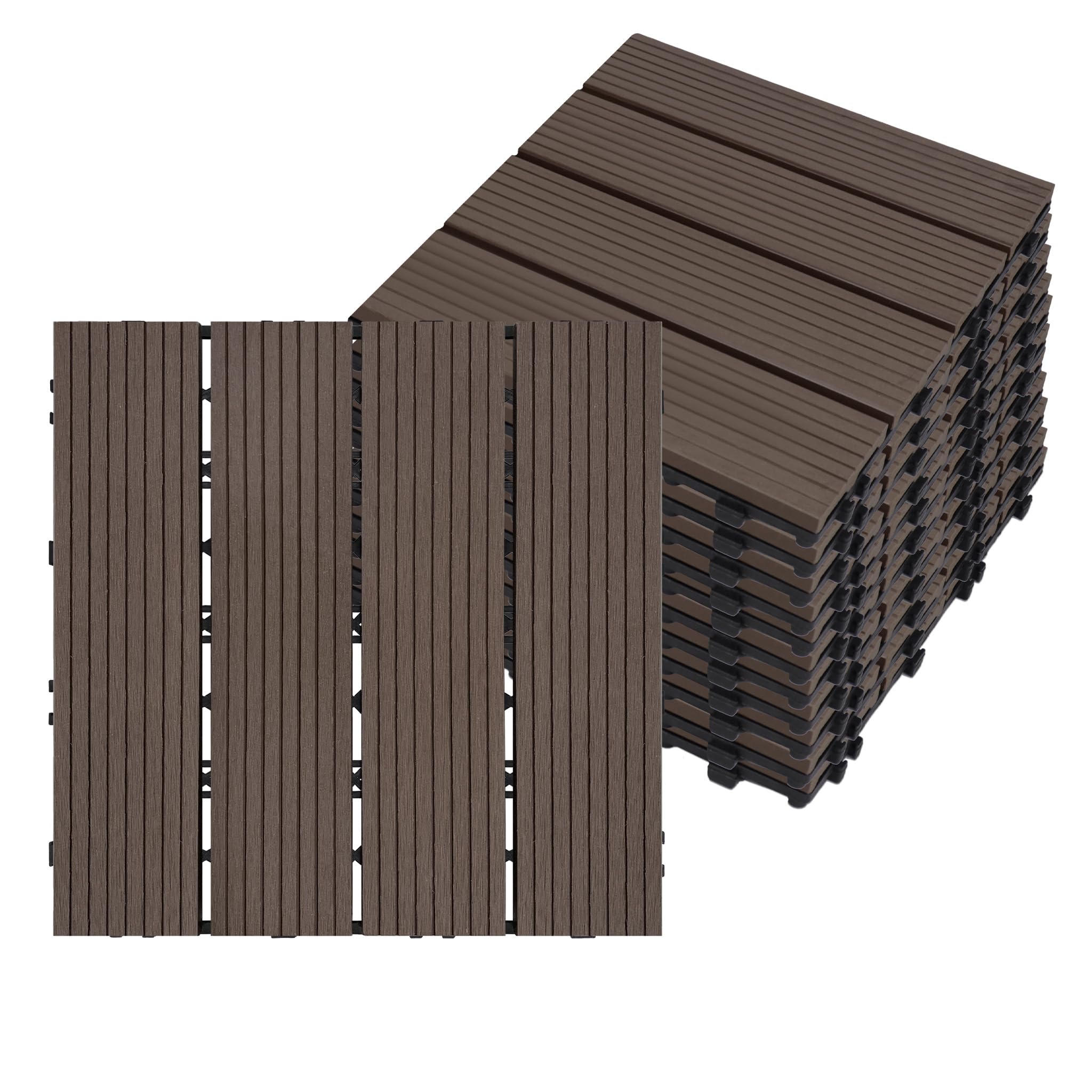 NAIZY WPC Terrassendielen 30x30cm Balkon Boden Terrassenfliesen 55 Stück mit Klicksystem, Balkon Bodenbelag Bodenfliesen für Balkon und Garten, 5㎡ Kaffee