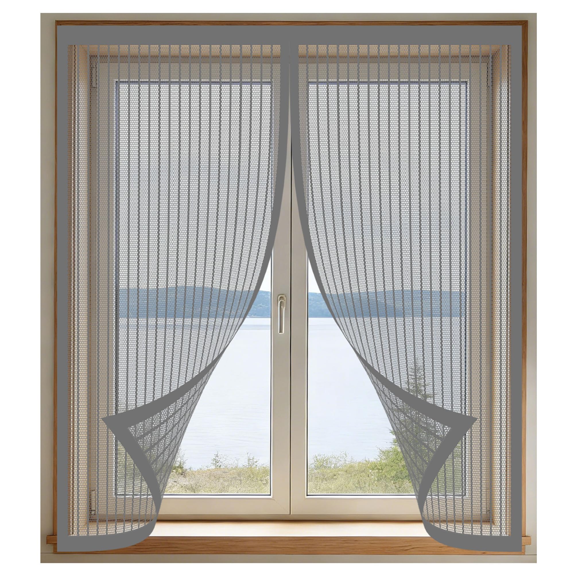 Magnetic Net Window 180 x 180 cm Keep Fly Mosquito Out Window Nets Insects Excellent Ventilation While Blocking Bugs for Windows Doors and Patio Screens, Grey