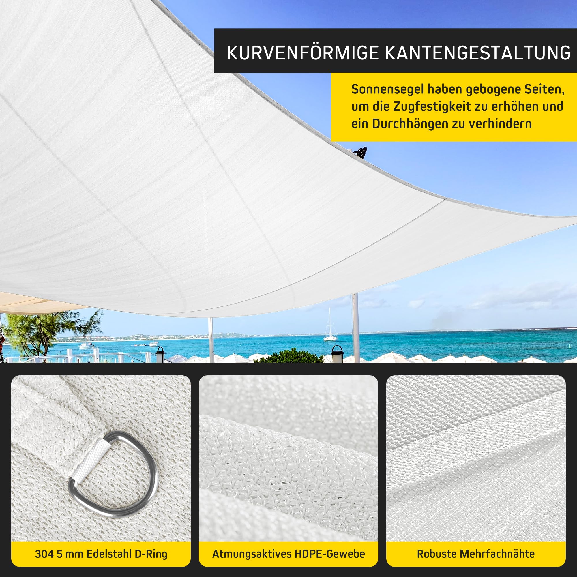 jarolift Sonnensegel Rechteck, Atmungsaktiv, Sonnenschutz Sichtschutz fr  Terrasse Garten Balkon, HDPE-Gewebe, 400 x 300 cm, Cremewei : Amazon.de:  Sport & Freizeit