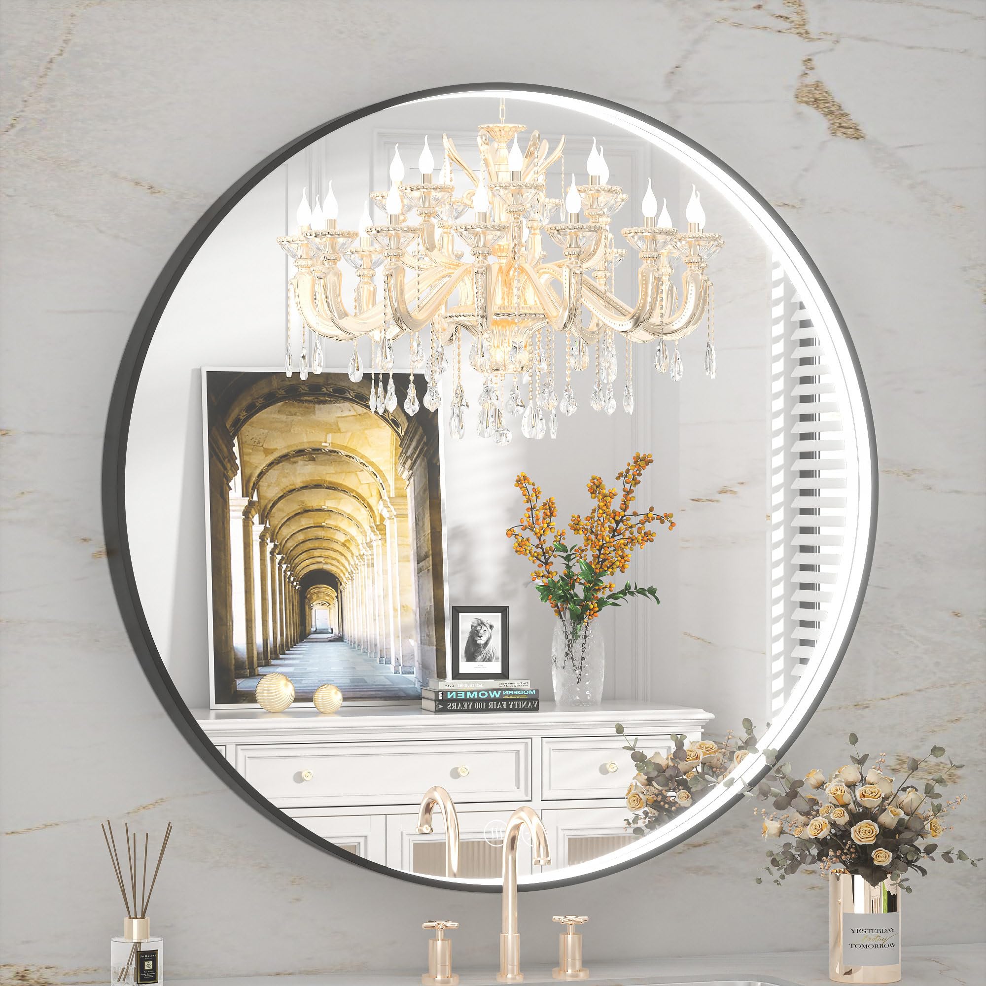 16x24 LED Bathroom Mirror with Lights, Black Frame