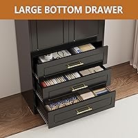 Vista 4 de Armario de metal de 71 pulgadas de alto con tres cajones, armario grande con barra para colgar, armario de almacenamiento de ropa con puertas y Negro