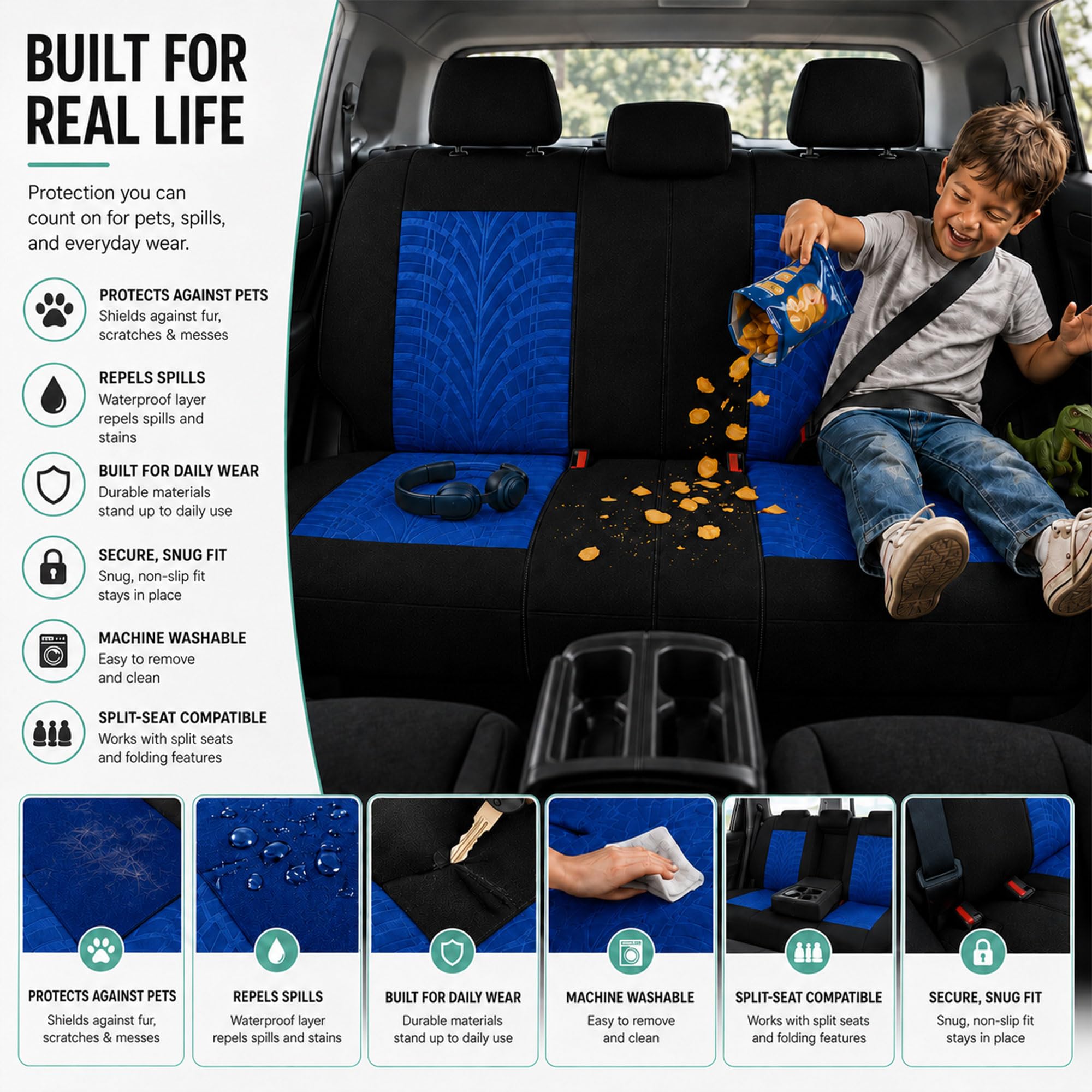 FH GROUP Ensemble Complet de Housses de siège de Voiture en Tissu de qualité supérieure – Ajustement Universel – Housses de siège Avant à Dossier Bas – Compatibles avec Les airbags – Housses de siège