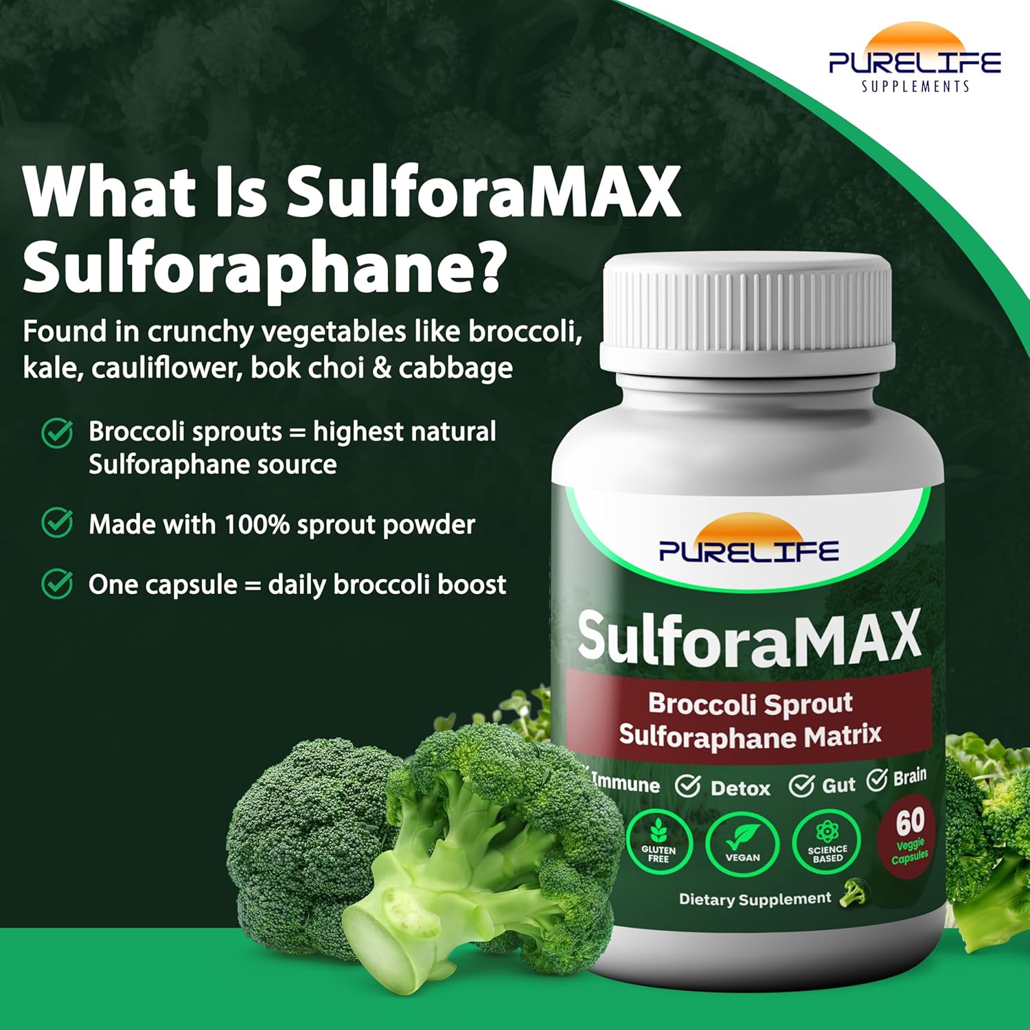 SulforaMAX (60 Capsules) - Sulforaphane Broccoli Immunity Supplement - Immune Support, Heart, Liver, Brain Health - Vegan, Vegetarian, Non-GMO, 10,000 MCG Sulforaphane - Image 5