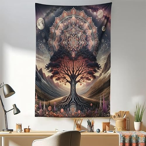 Miniatura 96 de Ambesonne Tapiz de fantasía, paisaje de fantasía con reloj, rayos de cielo de ensueño desde el techo, arte ficticio, colgante de pared ancho para