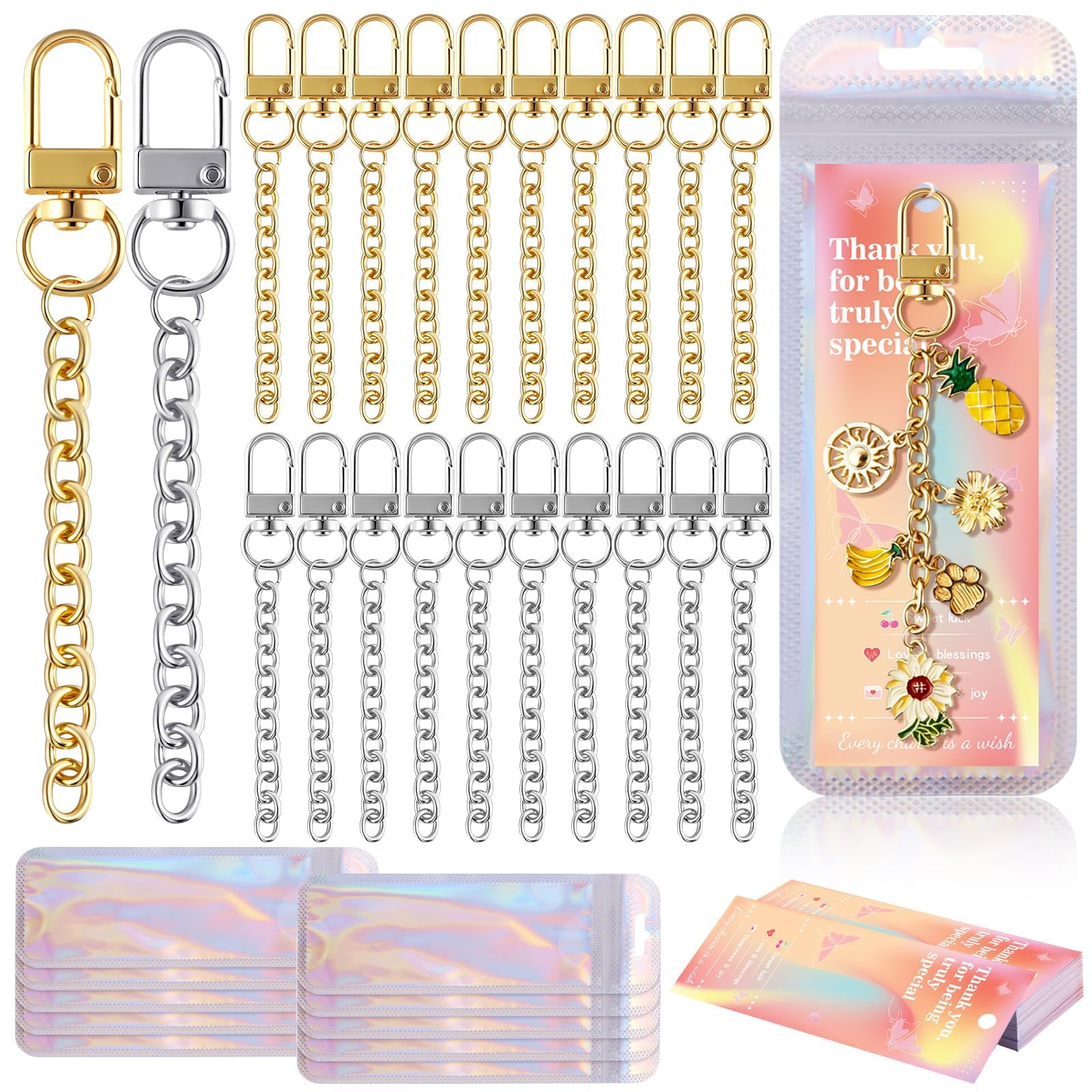 Wurosi 20 Pcs Metal Keychain Making Kit, Gold &amp; Silver