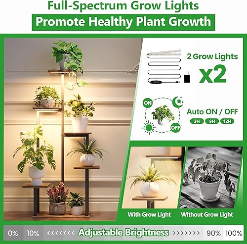 Miniatura 3 de Soporte para plantas de interior con luces de crecimiento, estante de esquina escalonado, pequeño estante de flores iluminado de metal múltiple