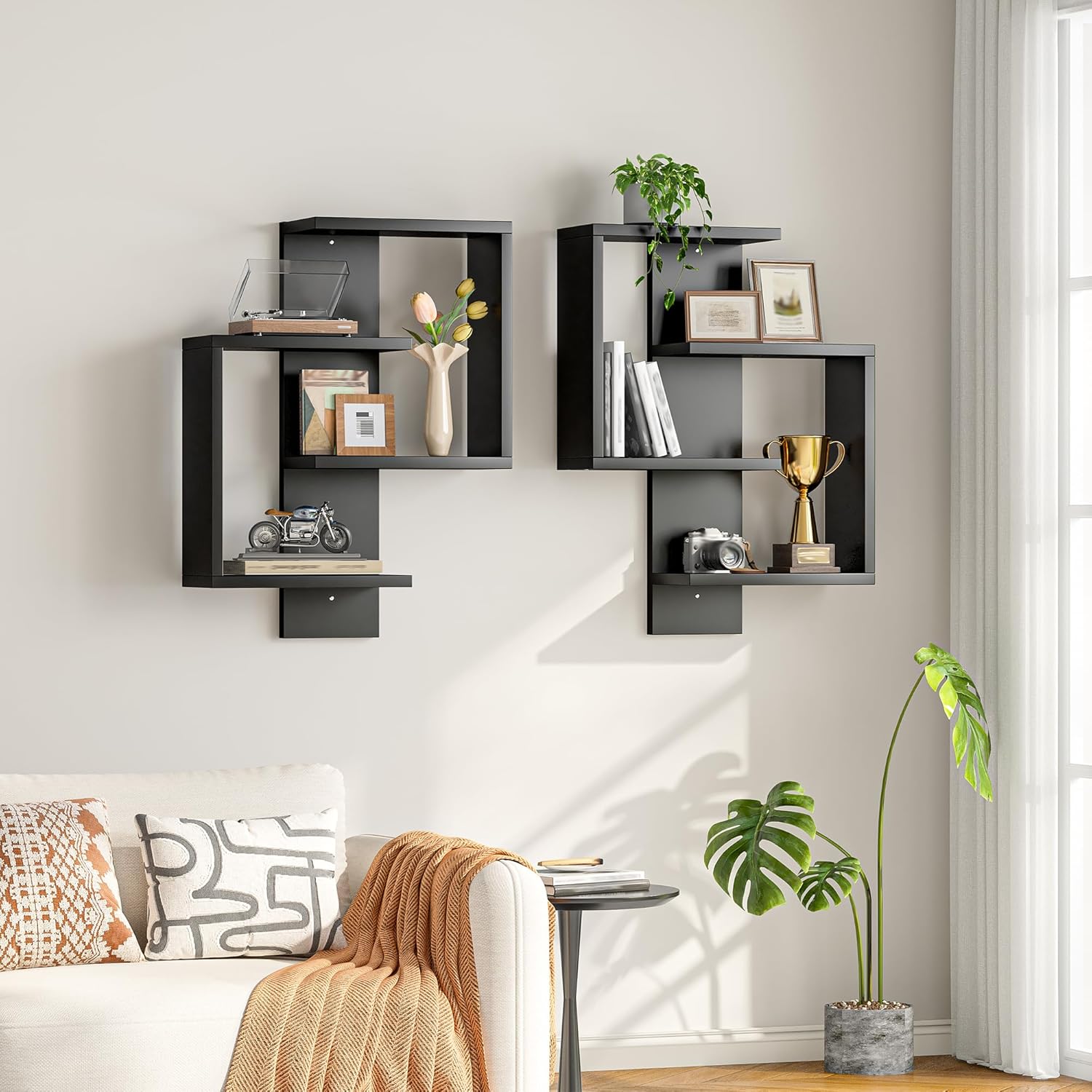 REIBII Multi Functional Floating Shelves, DIY Wall Mounted Shelves, White Display Shelf for Living Room, Bedroom, Office, Lack Shelf for Home Decor