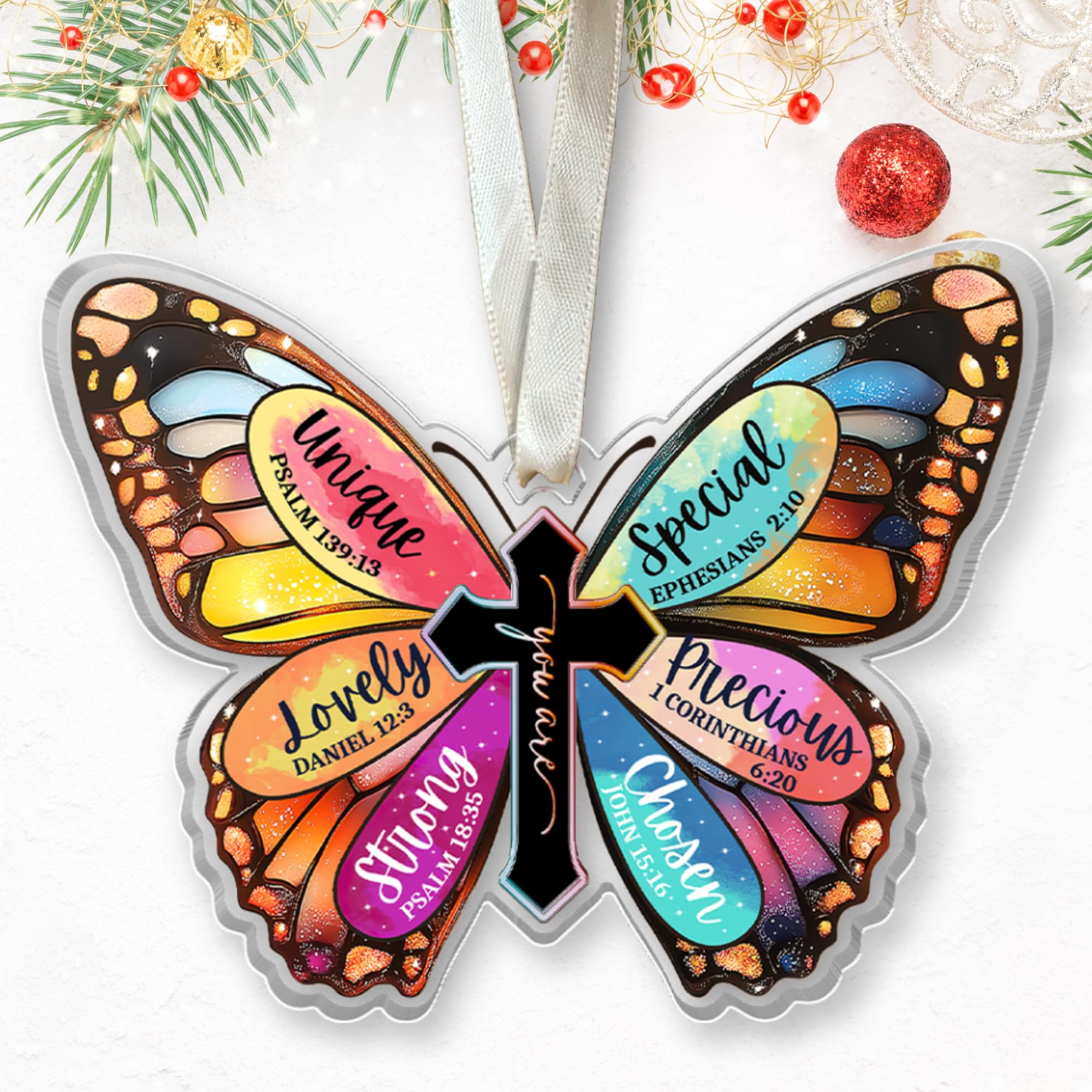 Christian Christmas Ornaments, Religious Christmas Ornaments - Christian Gifts for Women, Butterfly Godly Inspirational Gifts - Catholic Jesus Bible Spiritual Ornament - Acrylic Ornament 2025