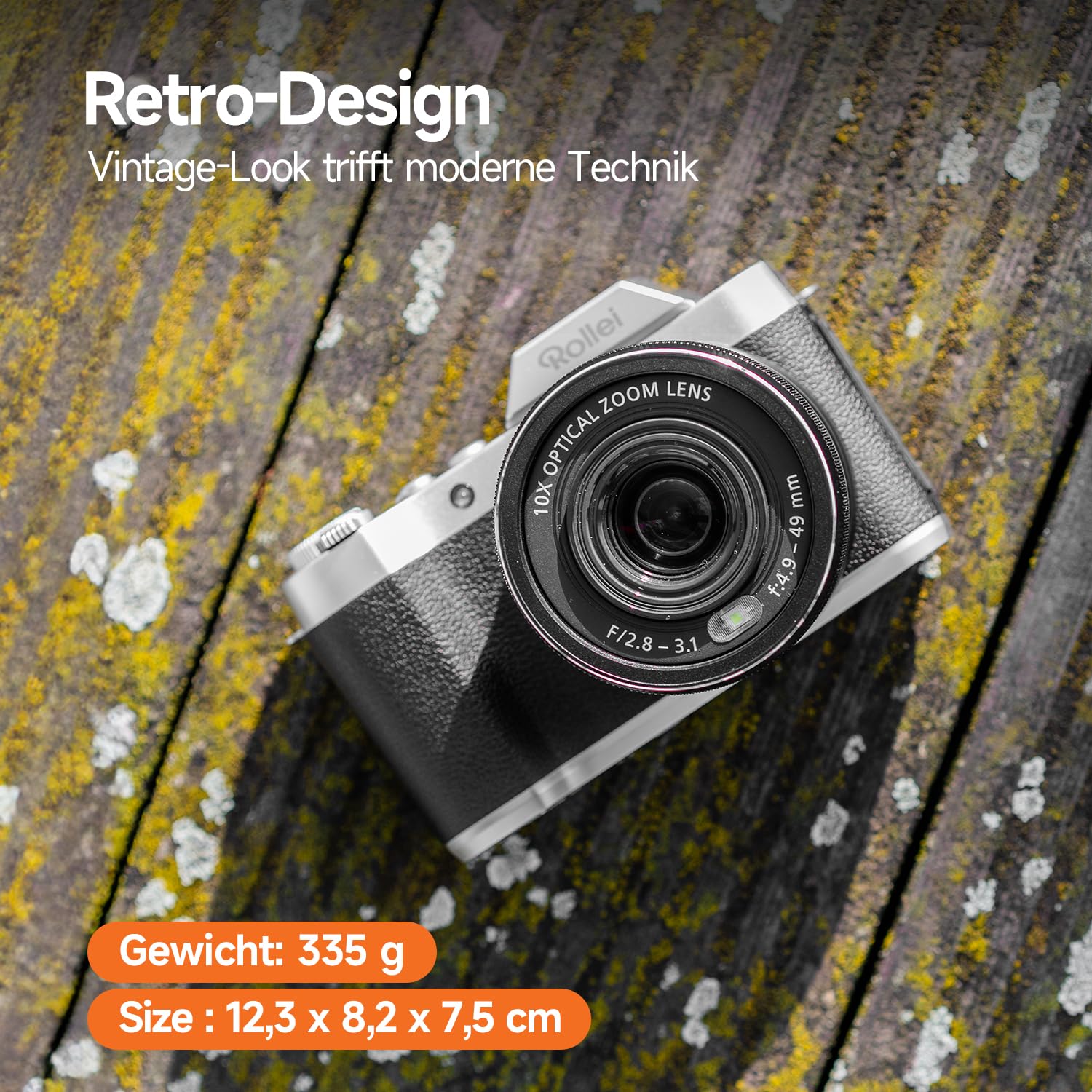 Rollei Powerflex Digitalkamera 10x Retro 10X Optischem Zoom((2,88" Display) 64MP 4K Fotokamera mit Akku Fotoapparat mit 8 Fotomodi Tragbar Kompaktkamera Vintage, Digital-Kamera-Fotoapparat-Camera