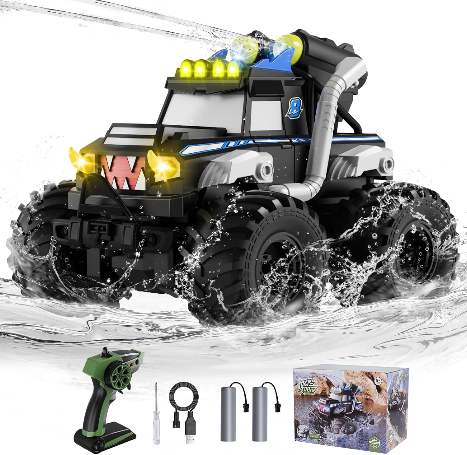 Coche de control remoto, juguetes impermeables de camiones monstruos, autos RC anfibios 118, 2.4 GHz 4WD todo terreno, camión de juguete, juguetes