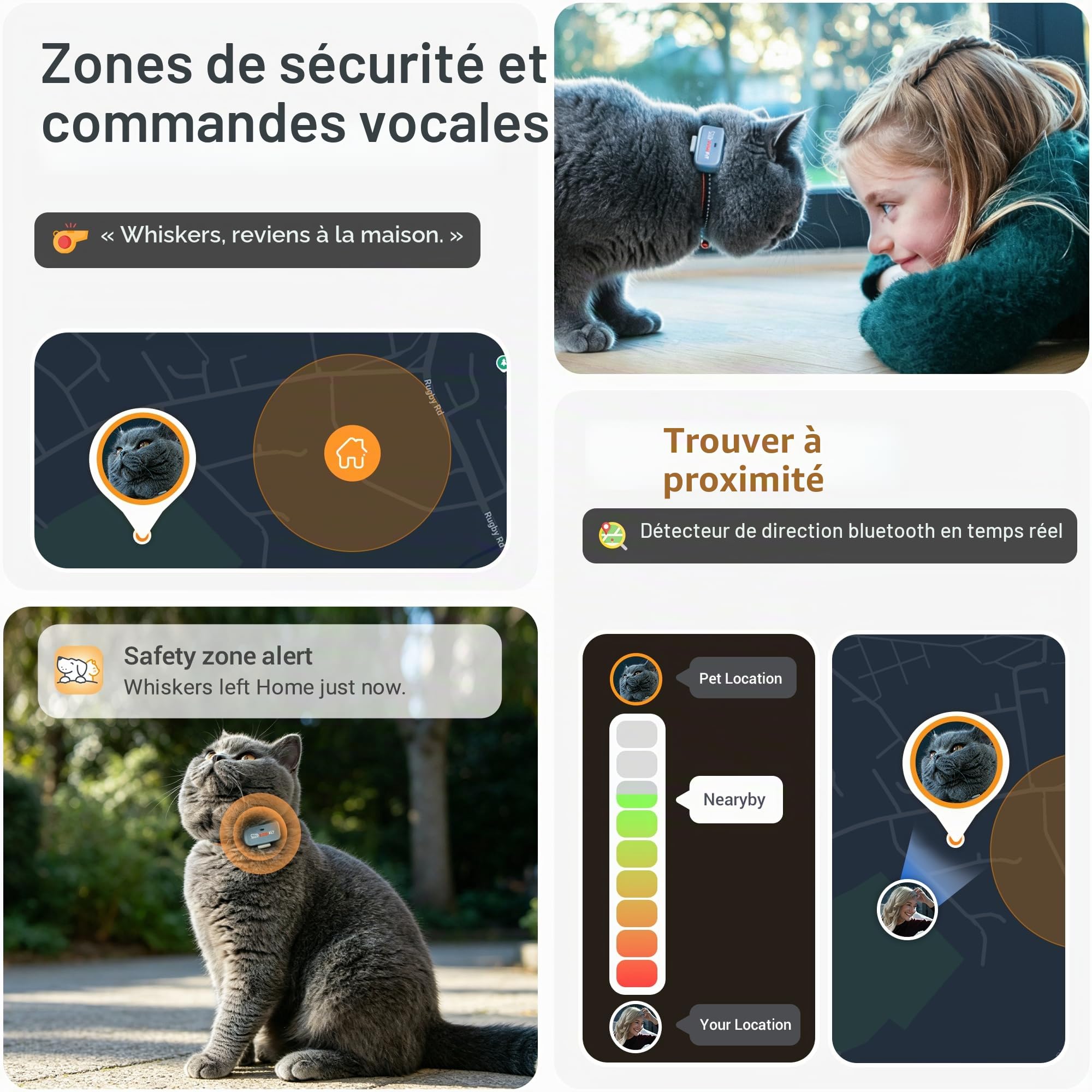 Pawfit Lite - Traceur GPS 4G pour chat - Suivi en temps réel - Surveillance des activités - Historique - Portée illimitée - Collier clic
