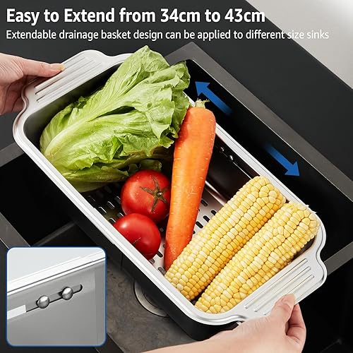 Miniatura 2 de pollock Colador de fregadero plegable 4 en 1 para cocina, acero inoxidable 304 de grado alimenticio sobre el colador, extiende la cesta de drenaje
