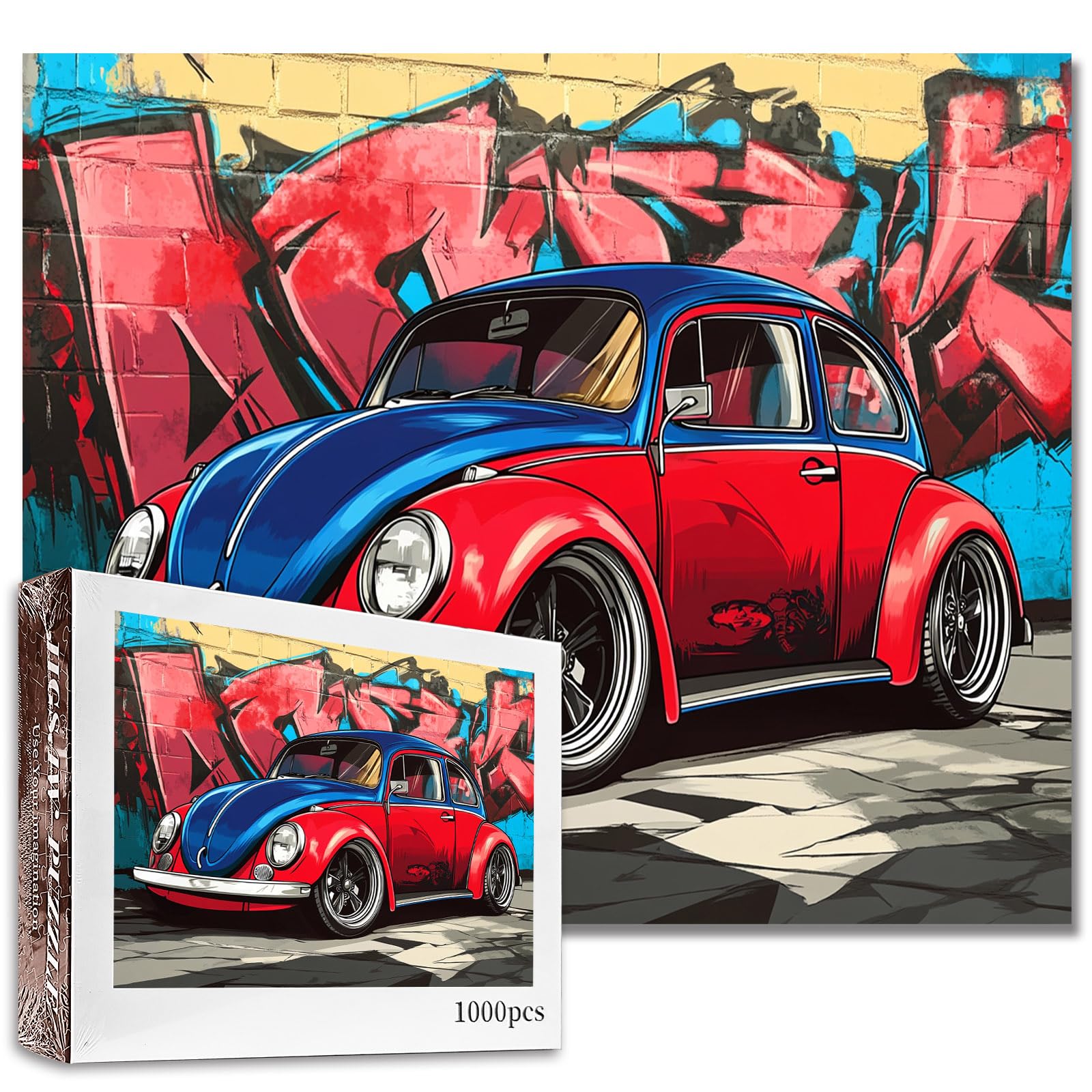 Graffiti Sedan Jigsaw Puzzles for Adults Classic Car 1000 Pieces Puzzles for Family Activity Games Vintage Car Art Jigsaw Puzzle DIY Craft Puzzles