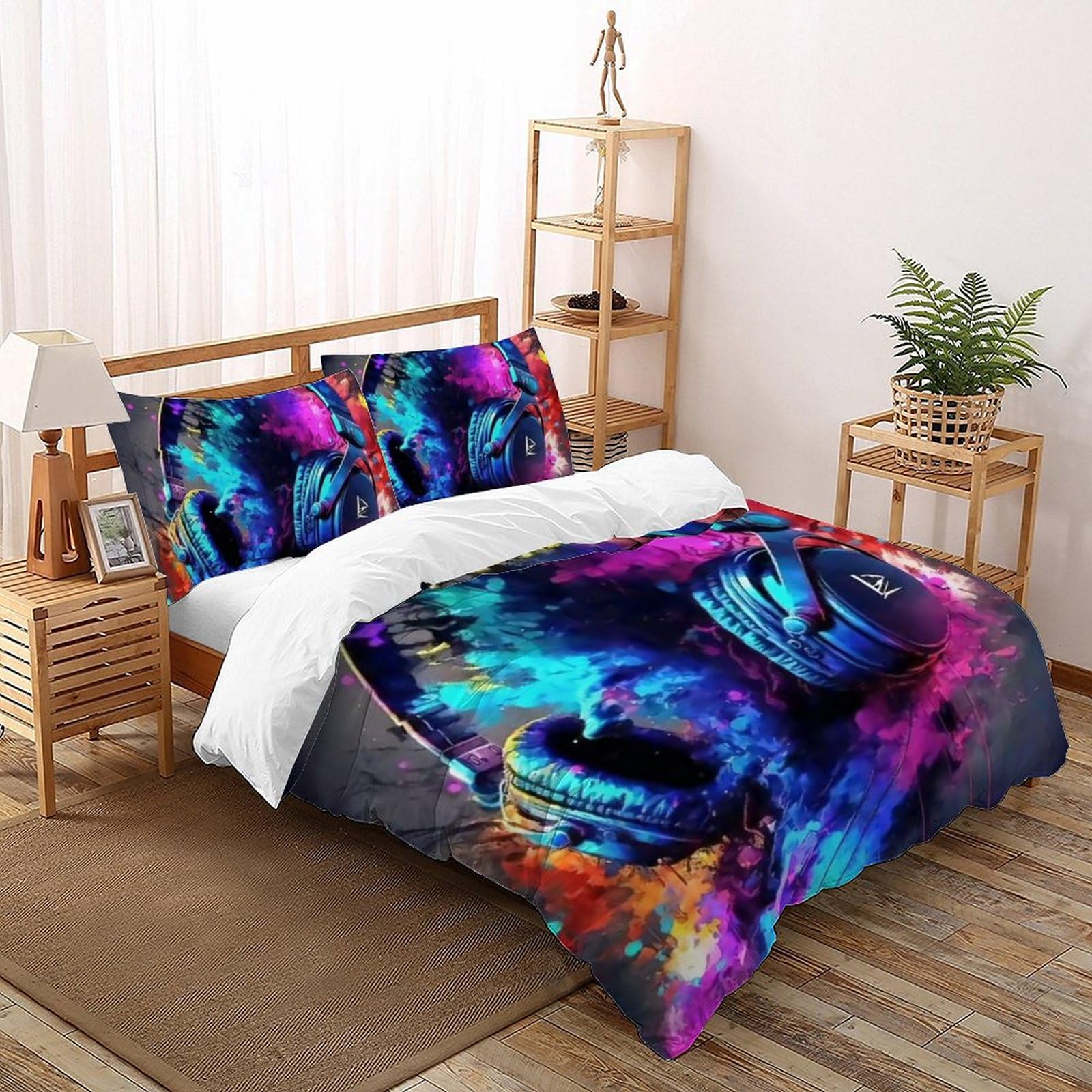 Parure de lit 200x200cm pure coton uni avec taies d'oreiller hypoallergéniques