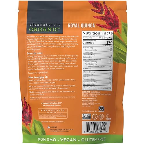 Miniatura 3 de Viva Naturals Quinoa orgánica, 4 libras – Grano entero prelavado, proteína vegetal, USDA orgánico, sin gluten, sin OMG, vegano, sustituto de arroz