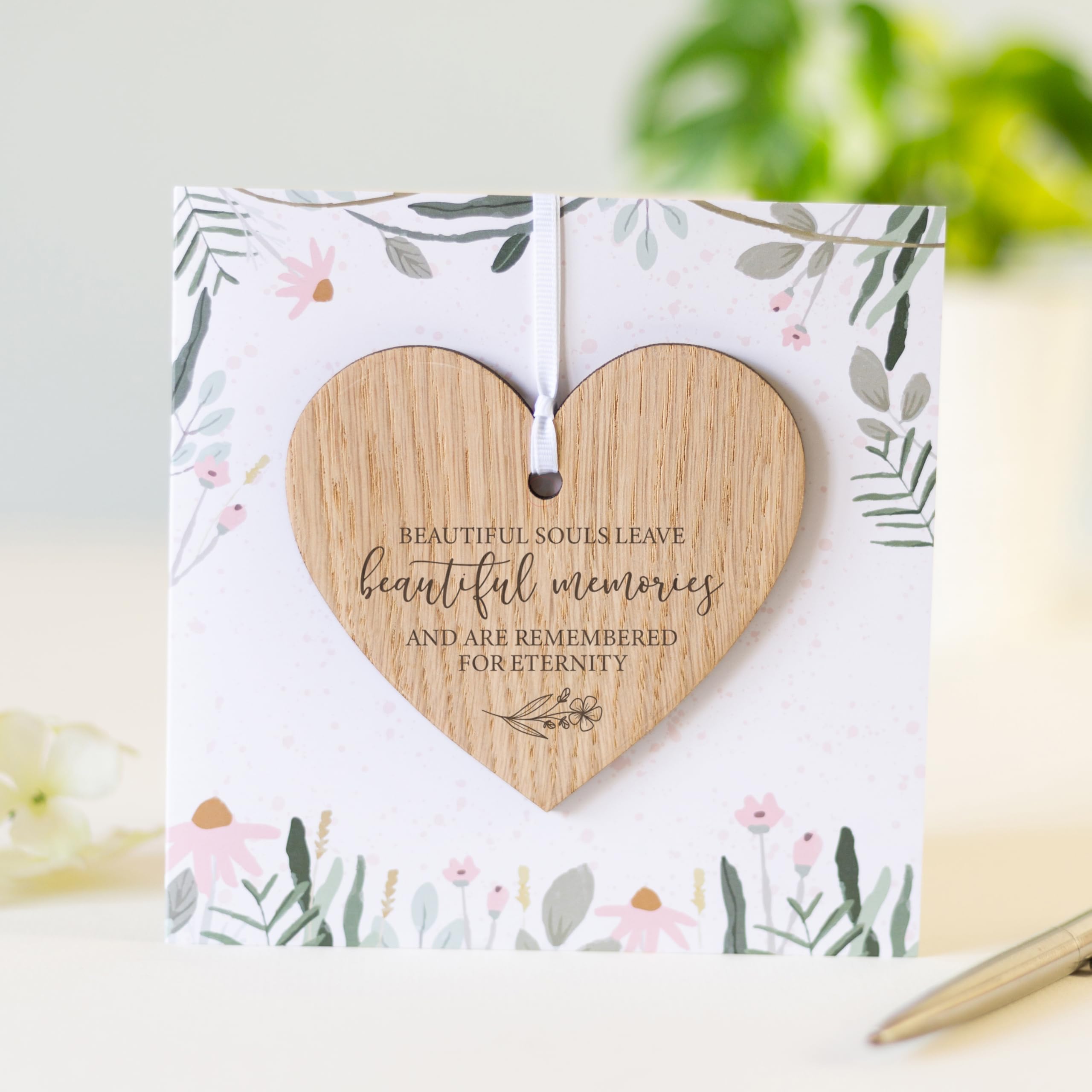 Sympathy Card With Wooden Heart Plaque Keepsake for Friends or Family - Thinking of You Gift (Pink), Pink with Wooden Heart, A6 - Image 2