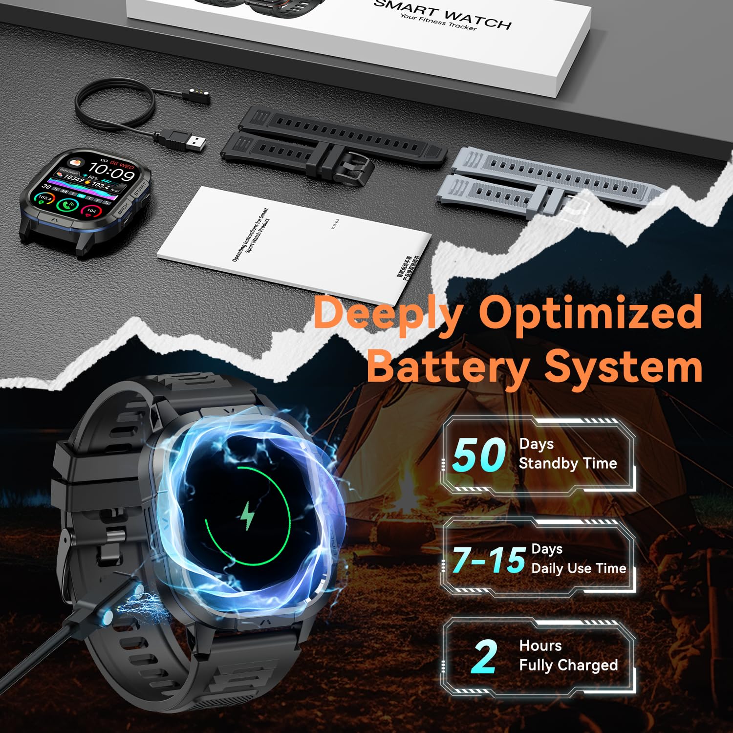Montre Connectée Homme Femme Smartwatch avec Appel Bluetooth: Fitness Smart Watches for Men Militaire Montre Sport Tracker 120+ Podometre IP68 Étanche Montre Intelligente Smart Watch pour iOS Android