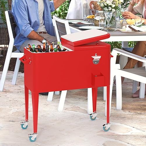 Miniatura 2 de Enfriador de 80 cuartos de galón para exteriores, enfriador de hielo con ruedas, asas laterales, abridor de botellas, enfriador de bebidas portátil