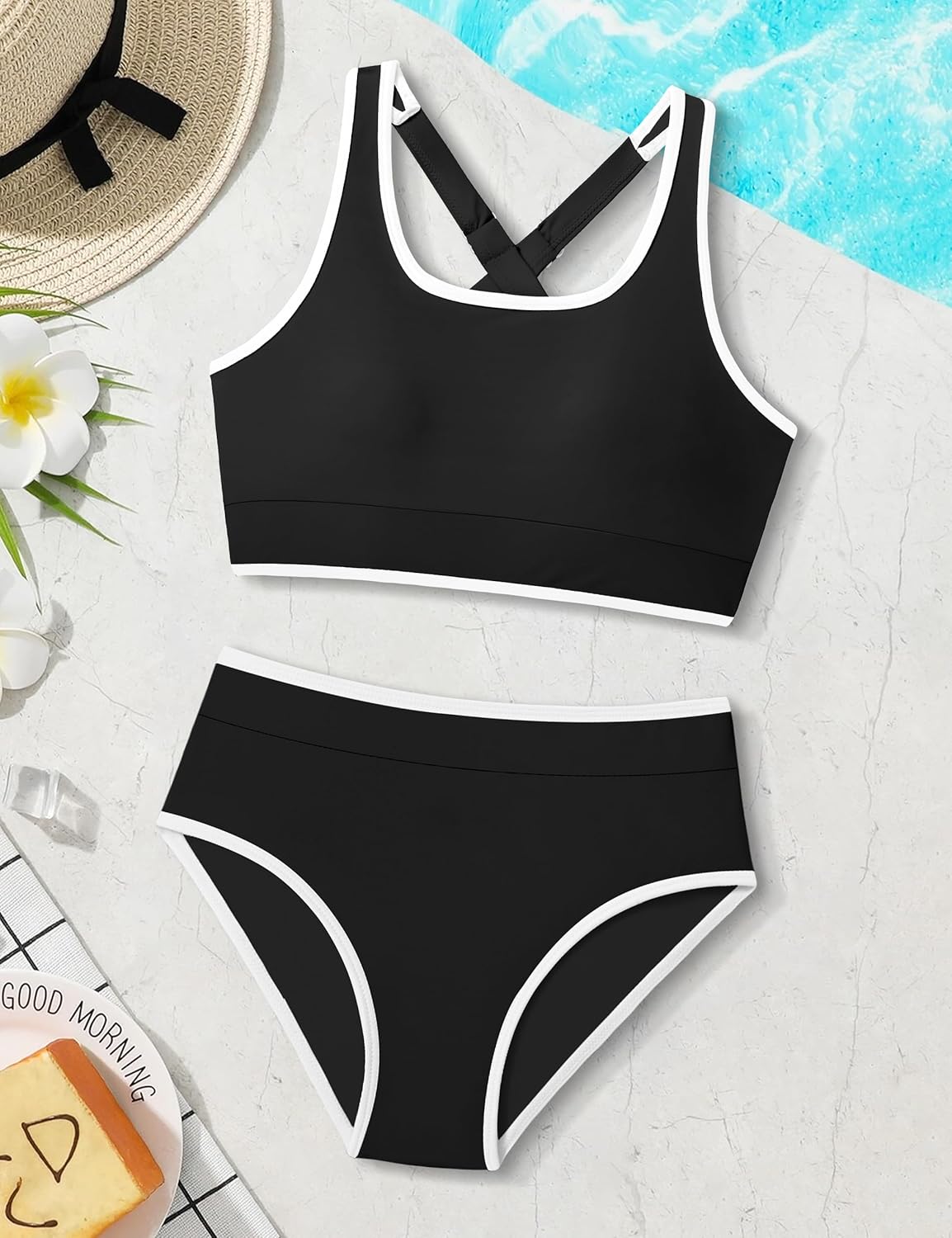 Girls Swimsuit Two Piece High Waist Athletic Piping Girls Bathing Suit Cute Fashion Classic Bikinis Set Kids Swim Suits - Image 6