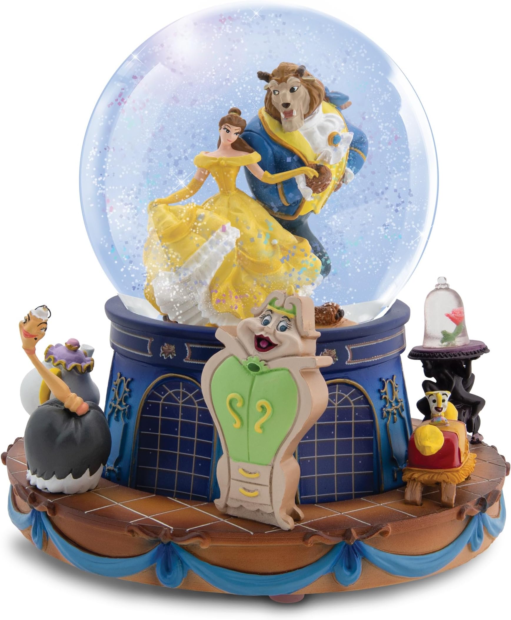 The Bradford Exchange Disney Beauty and The Beast Musical Snow Globe, Rotating Base with Movie Characters, Collectible Glitter Globe