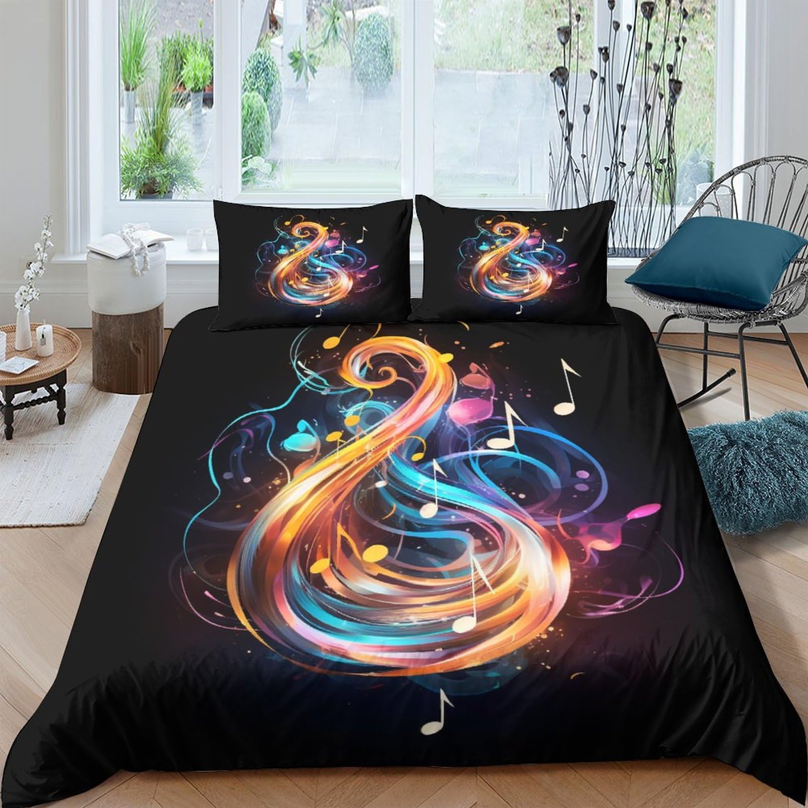 Housse de couette 220 x 240 cm anti-plis en microfibre parure de lit musique durable