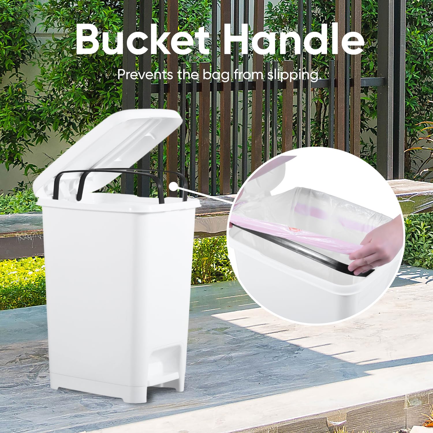 Superio Slim Trash Can with Foot Pedal – 16 Gallon Step-On Trash Can, Tall Plastic Garbage Can, Extra Large Trash Can for Bathroom, Kitchen, Office, Patio, or Backyard – White Smoke, 2 Pack