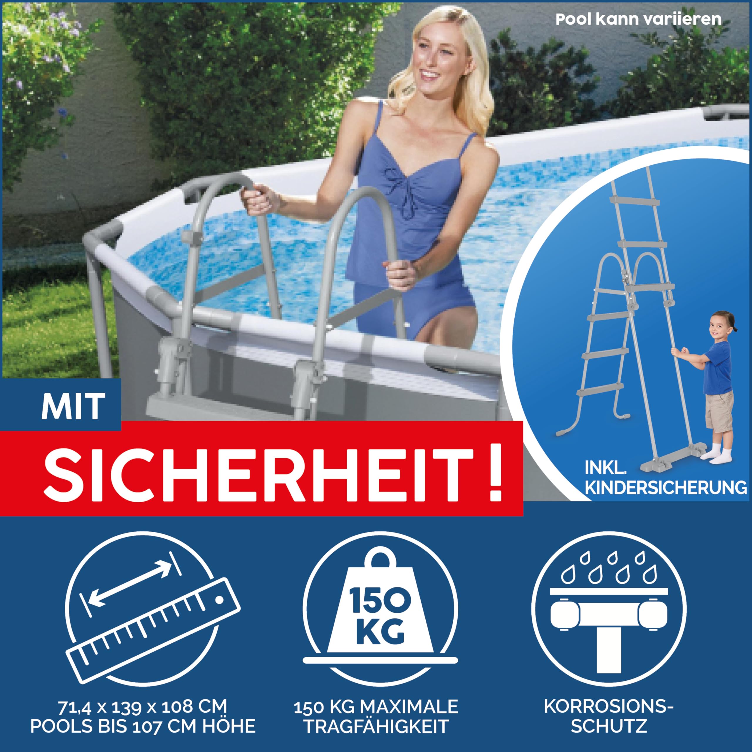 Bestway Power Steel Swim Vista Series Frame Pool Komplett-Set 427 x 250 x 100 cm Steinwand-Optik Cremegrau oval