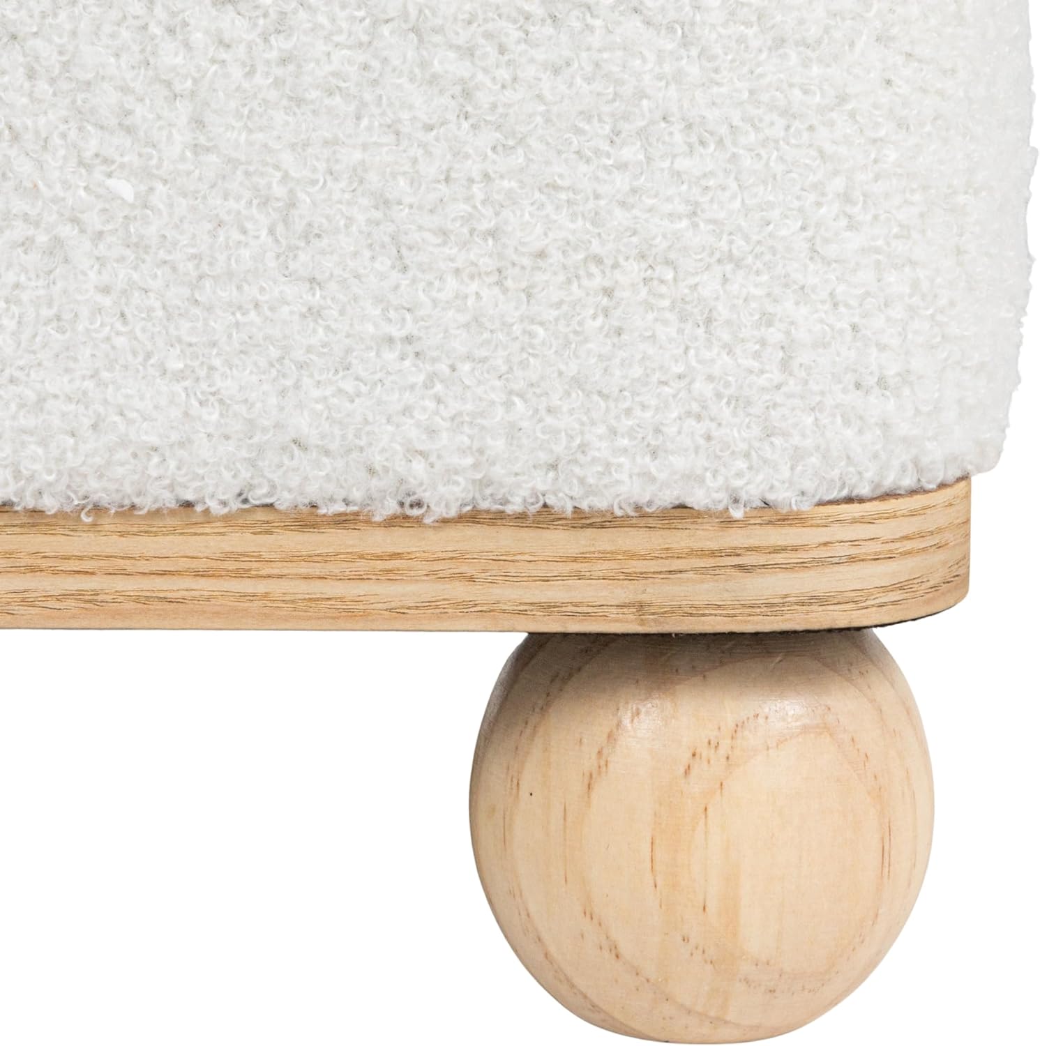 Creative Co-Op Square Boucle Upholstered Ottoman, White
