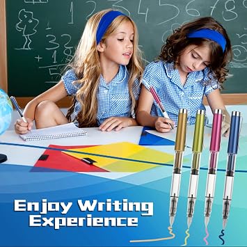 Bewudy 4 Pcs Refillable Fountain Pen Transparent Caligraphy Pens for Writing Upgrated Extra Fine Nib Piston Filling Fountain Pen
