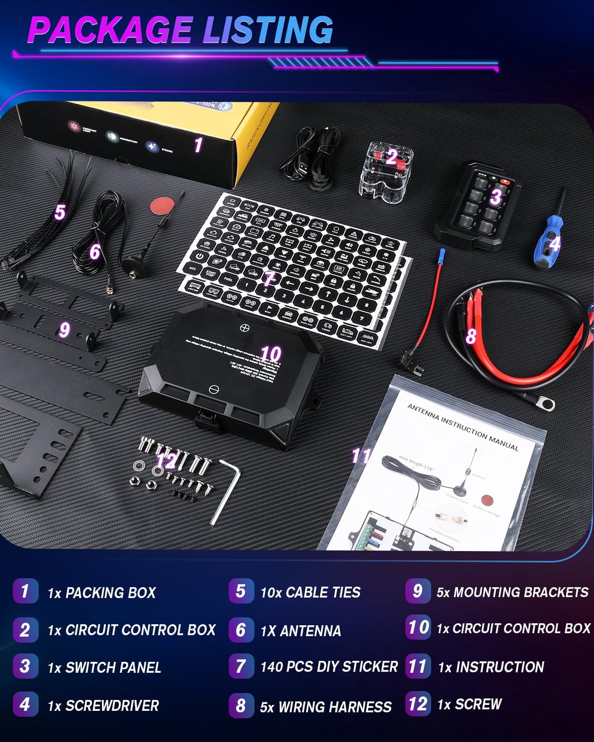 CO LIGHT 8 Gang Wireless Switch Panel Remote Control Range up to 165FT 5-Level Brightness Multifunction Built in Solid State Relay Switch Panel for Off-Road Truck SUV UTV RV