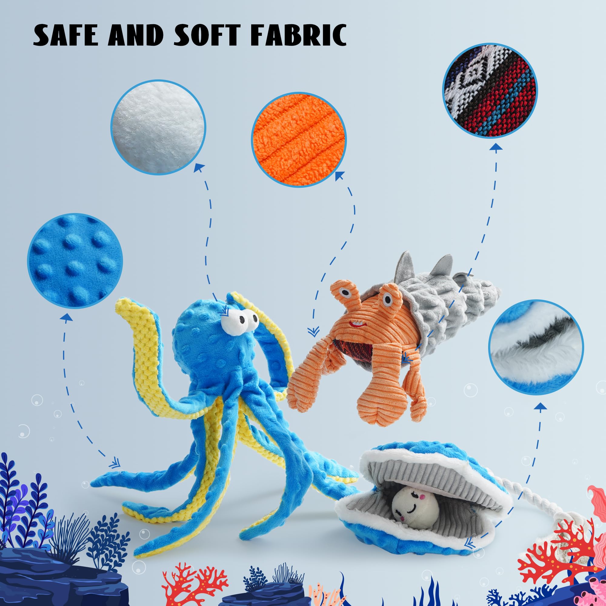Nocciola 3 Packs No Stuffing Octopus Dog Toy With a Large Squeaker, Interactive Tug of War Toy With Crinkle Paper - Image 2