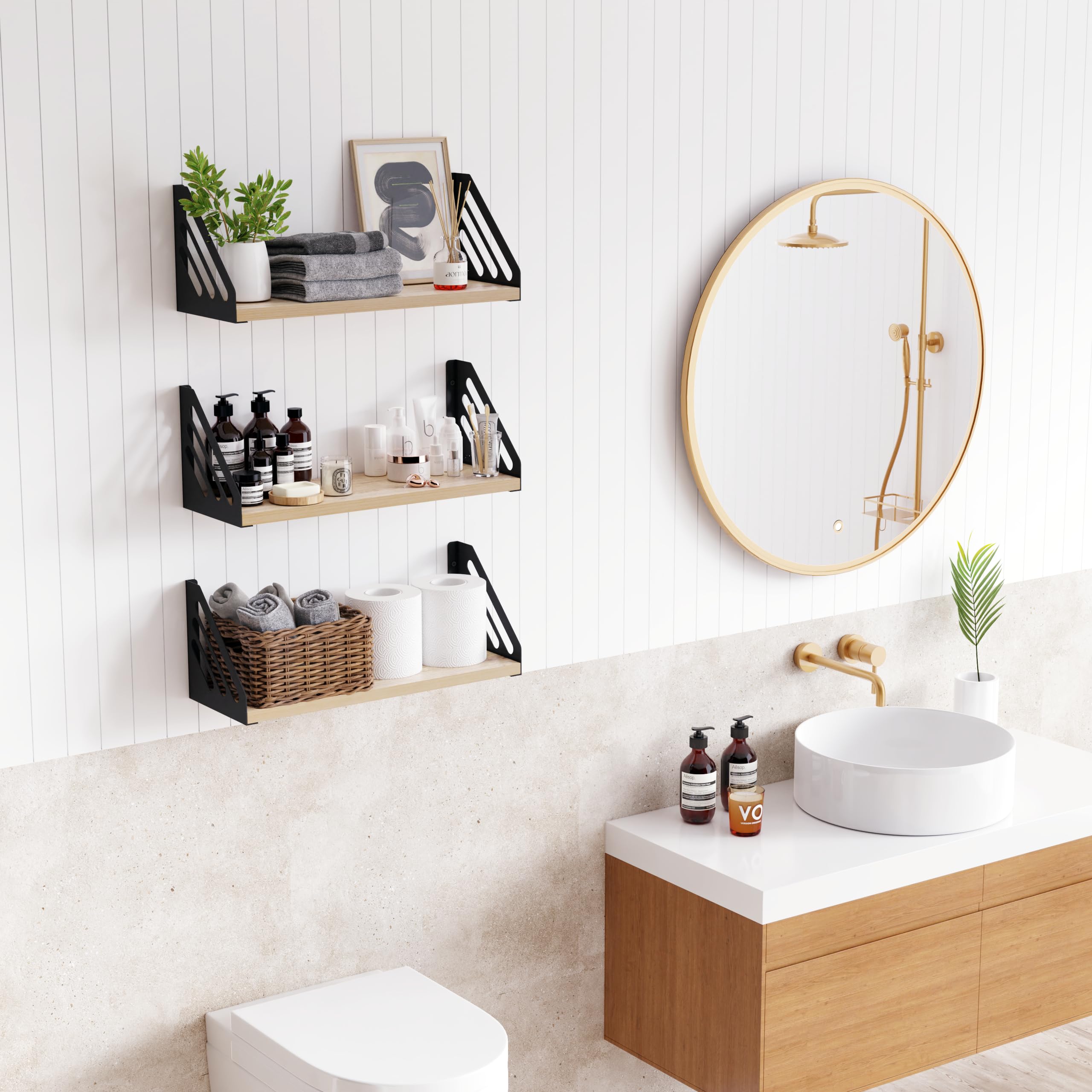 Lot De 3 étagères Murales Flottantes En Bois Rustique Pour Chambre à Coucher, Salon, Salle De Bain, Cuisine, Bureau Et Plus Encore - Blanc