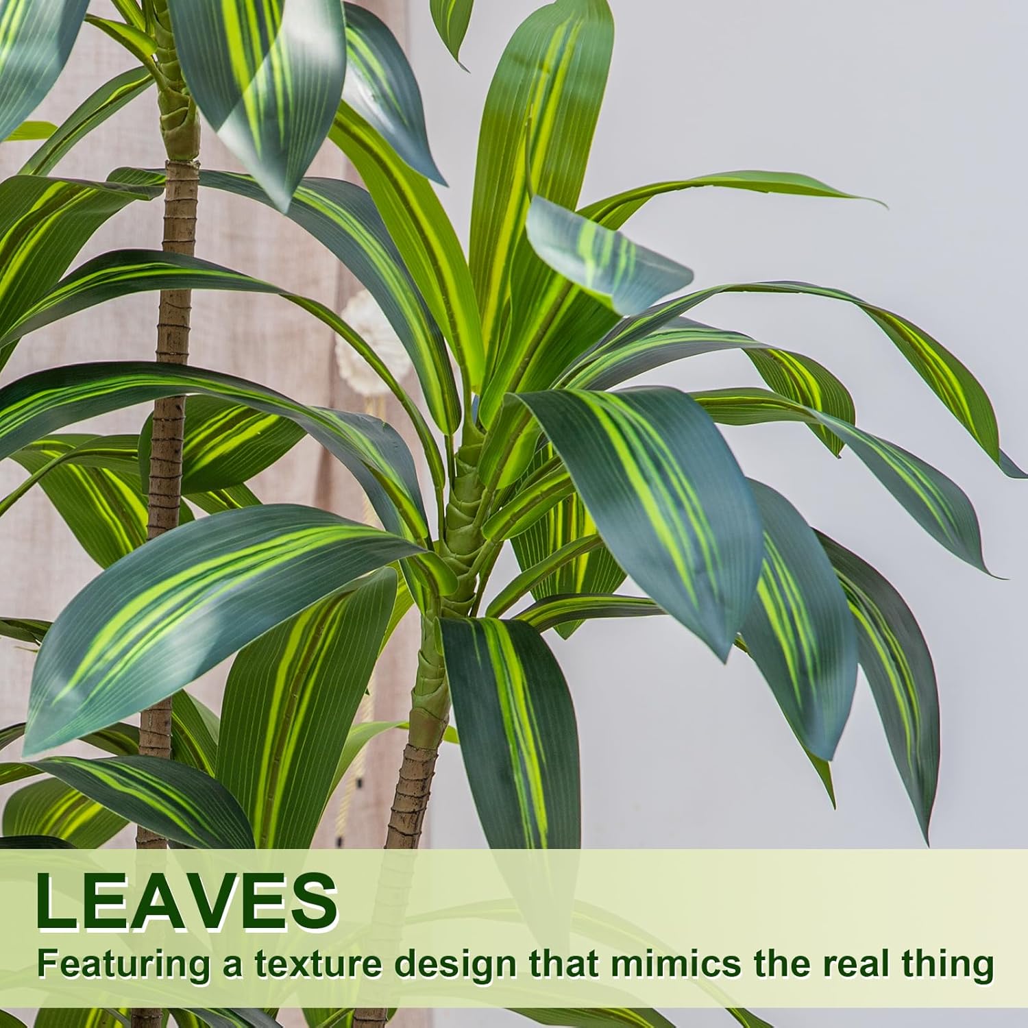 Dracaena Tree 6FT Artificial, 72in Tall Faux Dracaena Tree with 15.7 White Planter, Fake Potted Tree for Indoor & Outdoor Home Office Decor