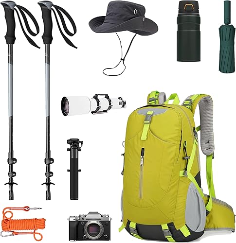 Miniatura 6 de Mochila de senderismo para hombres y mujeres, viajes, deportes al aire libre, mochila ligera, camping, bolsa, impermeable, 40L (verde)