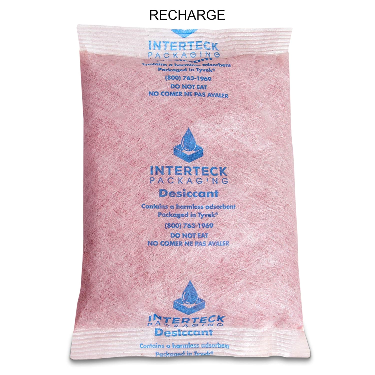 INTERTECK PACKAGING 30 Gram Silica Gel Packets - Blue to Pink, Rechargeable BT-50 Paper Translucent Desiccant Packets and Dehumidifiers, 4 Cubic Ft/Packet (Indicating, 8 Pack)