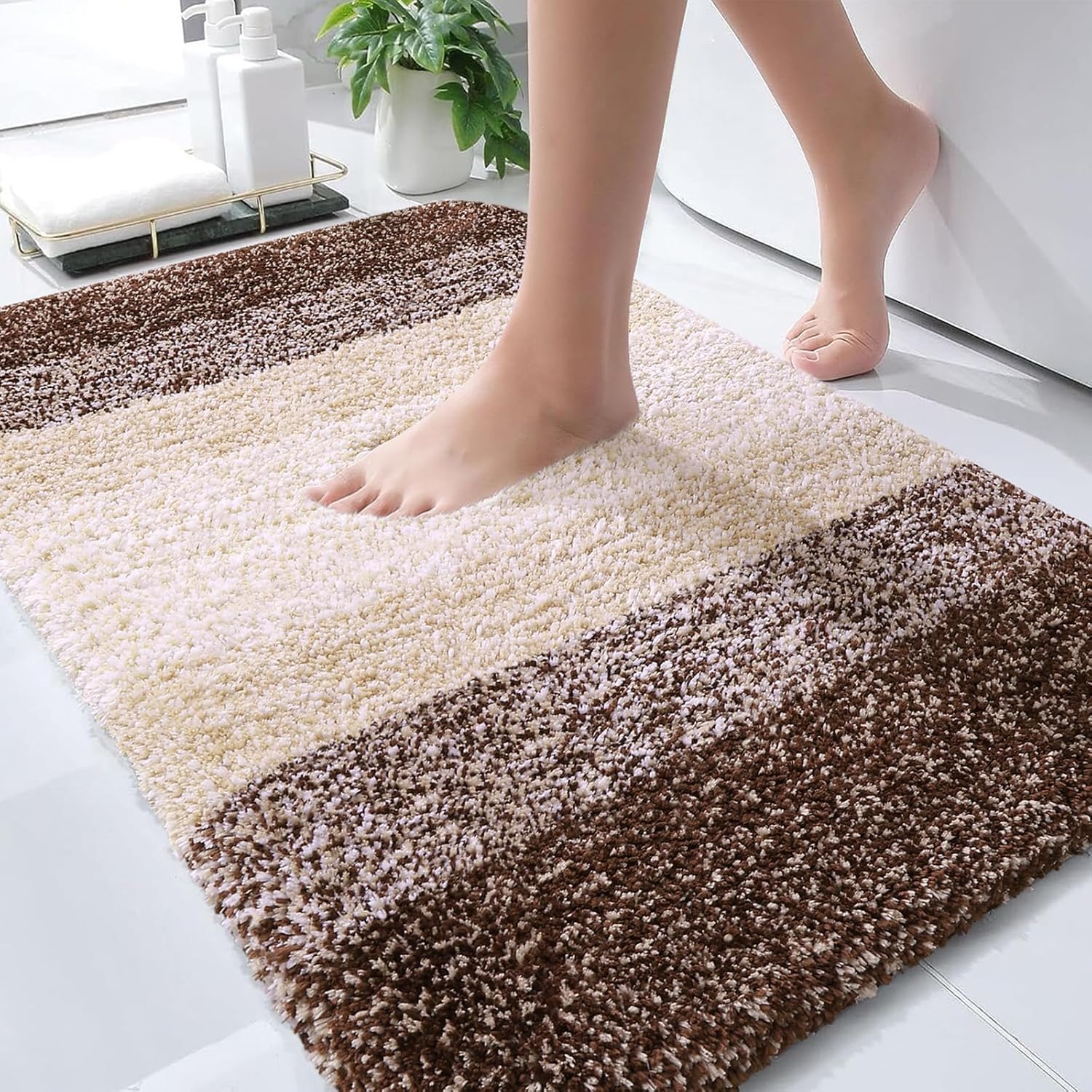 HOWNICE Decore Microfiber Door Mats for Home Entrance Living Room | Anti Skid Doormats for Bathroom Entrance and Bedrooms | Main Door Mats for Entrance Mat (Stripe Mat Brown)-picture-35