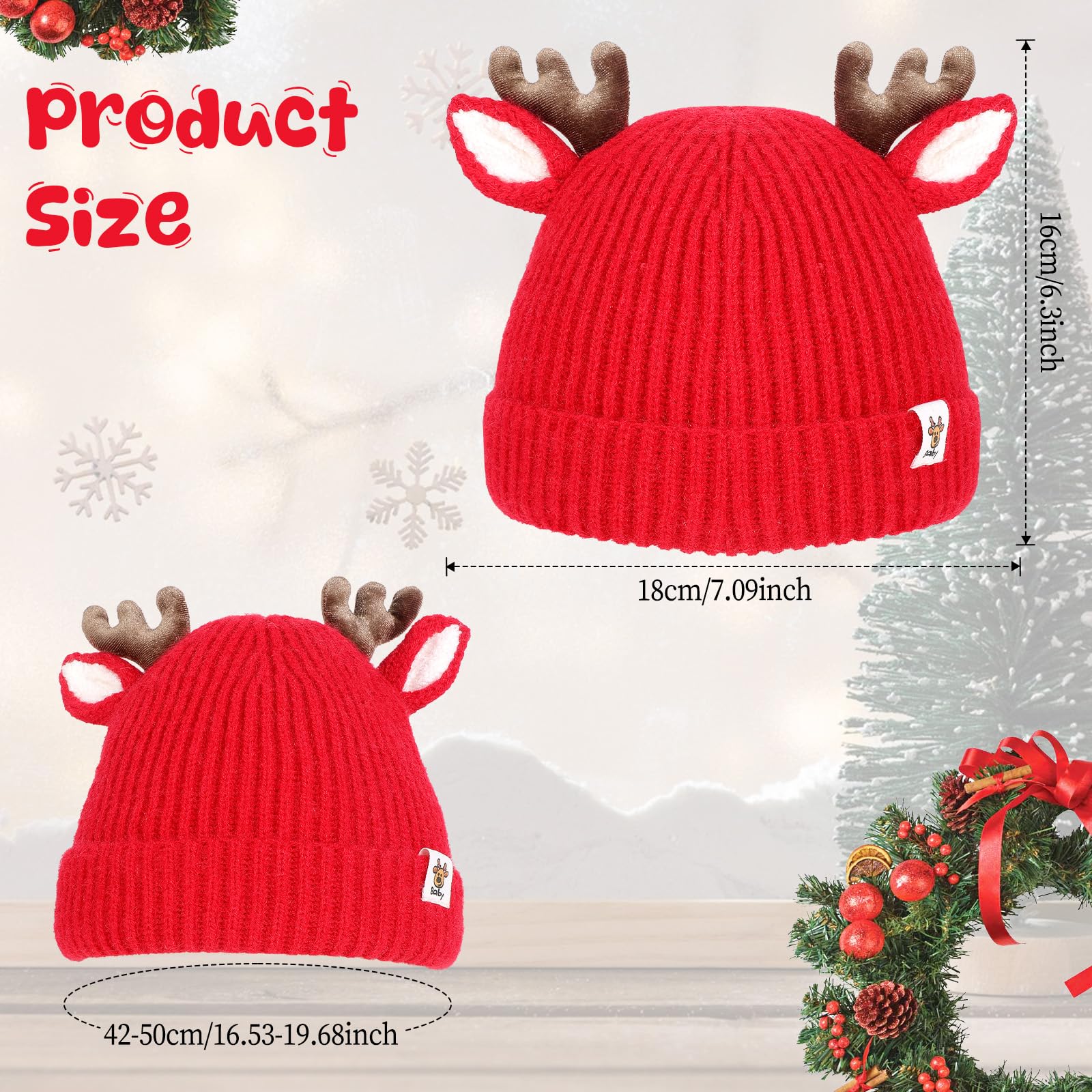 COMNICO Winter Hat for Kids, Antlers Reindeer Crochet Knitted Baby Beanie Hat Christmas Hat Thick Winter Warmer Cap Girls Accessories for Baby Boys Toddler Girl