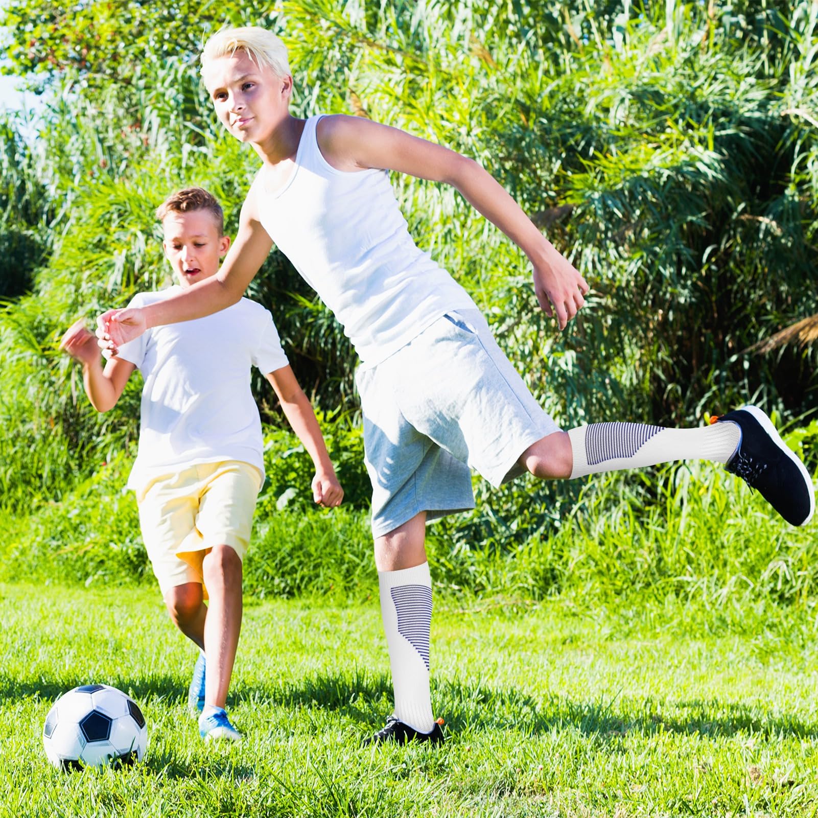 3 Paia Calzettoni Calcio Bambino, Calze Antiscivolo Unisex, Calze Calcio Bambino, Calzini Antiscivolo per Ragazzi e Ragazze, Calzettoni Calcio(Stile B)