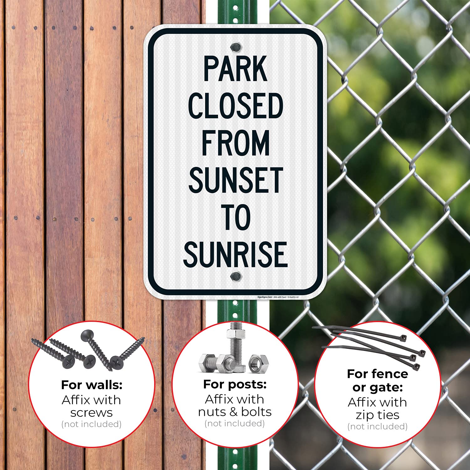 Park Closed from Sunset to Sunrise Sign, 12x18 Inches, 3M EGP Reflective .063 Aluminum, Fade Resistant, Made in USA