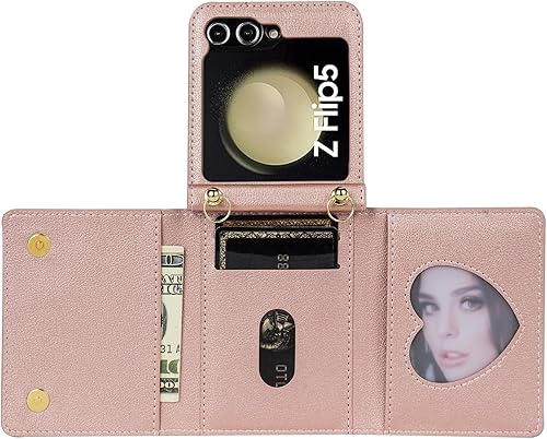 Miniatura 2 de Asuwish Funda para teléfono Samsung Galaxy Z Flip 5 5G 2023 con ranura para tarjeta de crédito, correa cruzada, cordón para celda, ZFlip5 Z5 G Flip5